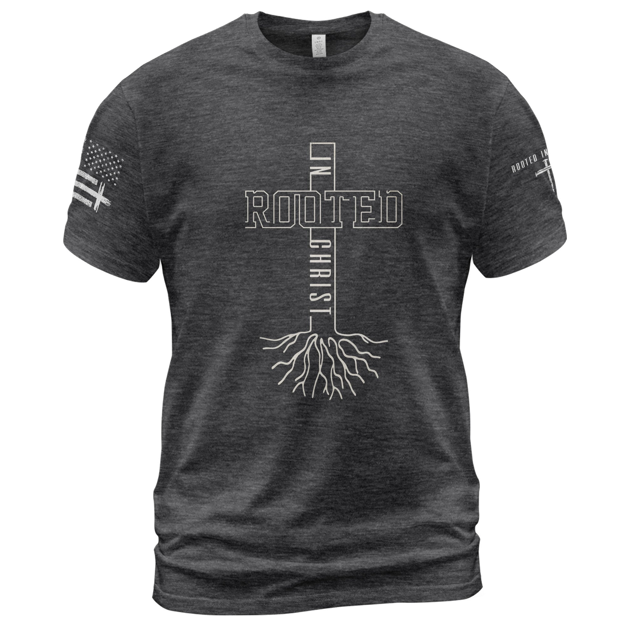 Rooted In Christ Bold Cross Roots Christian T-Shirt