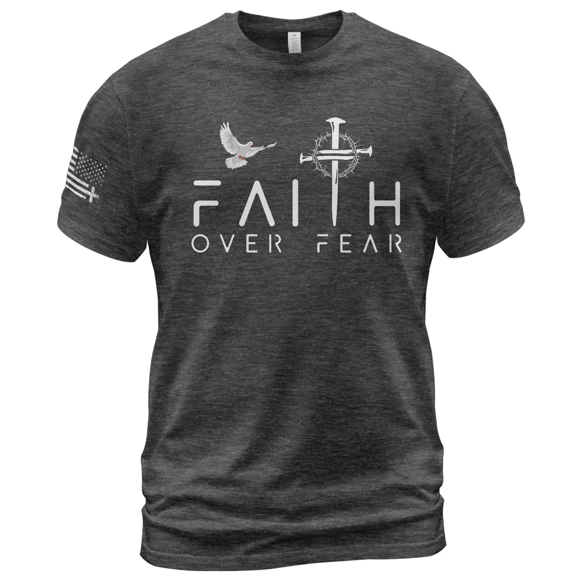 Faith Over Fear Dove and Nail Cross Christian T-Shirt