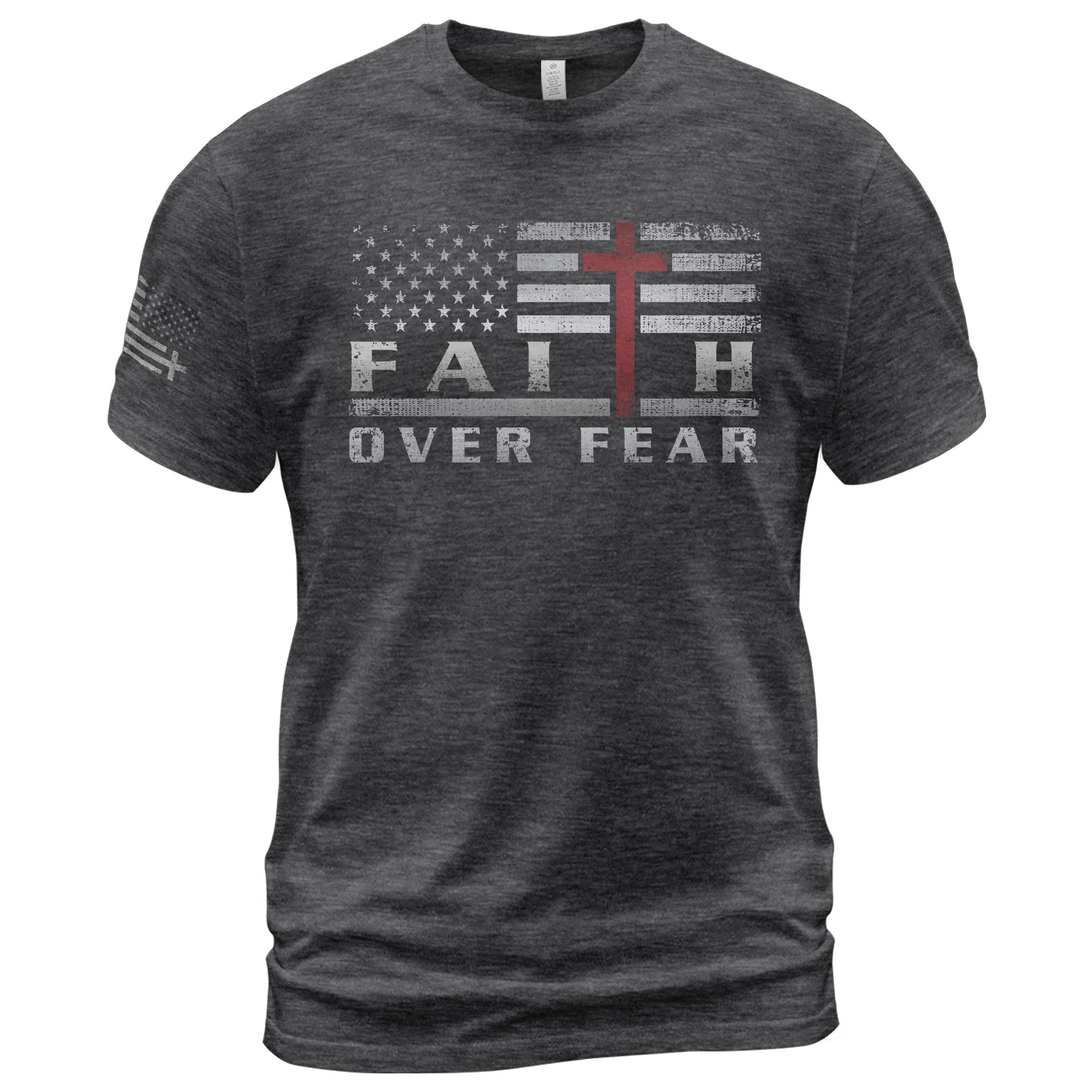 Faith Over Fear USA Flag Red Cross Christian T-Shirt