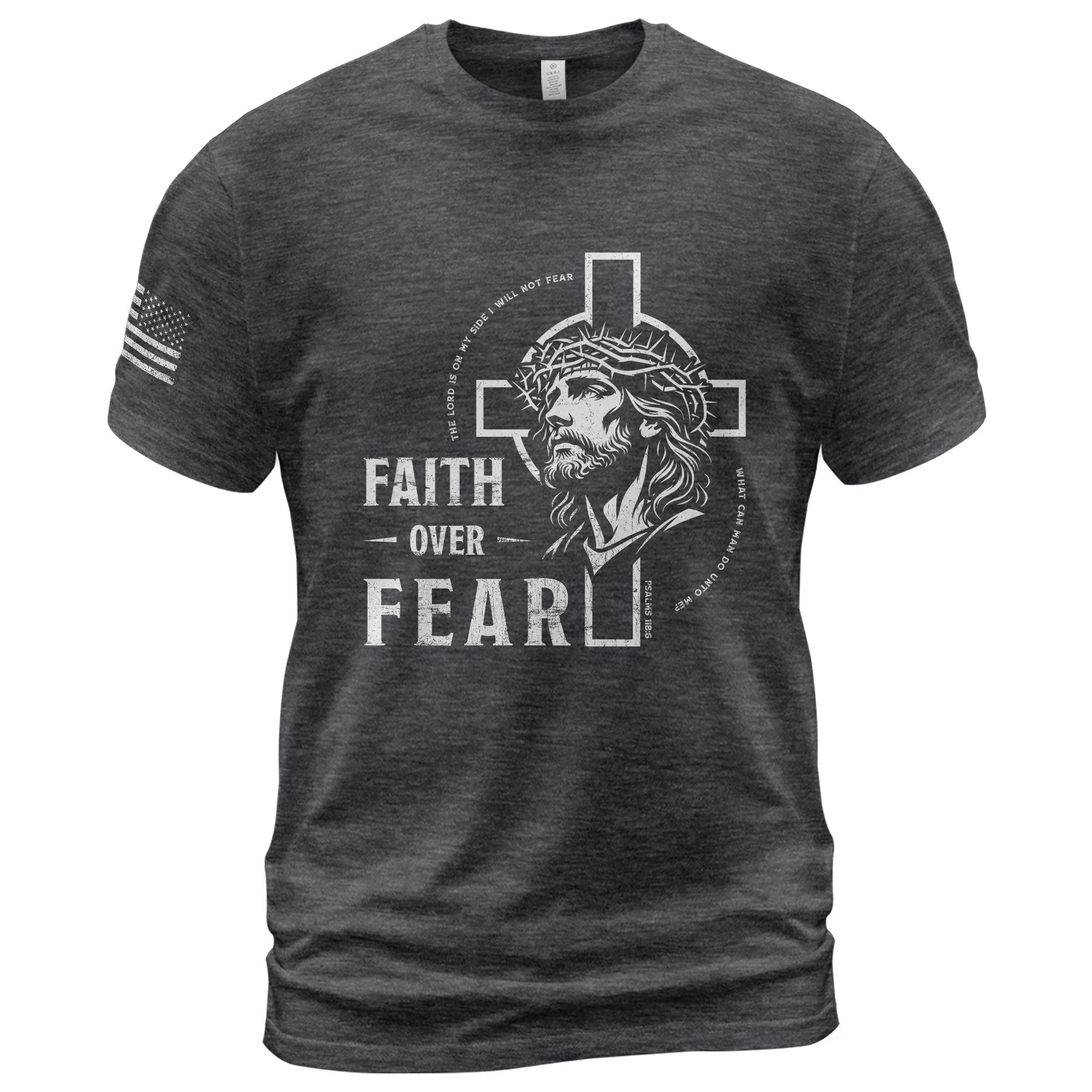 Faith Over Fear Christian T-Shirt Jesus Cross Crown of Thorns Design