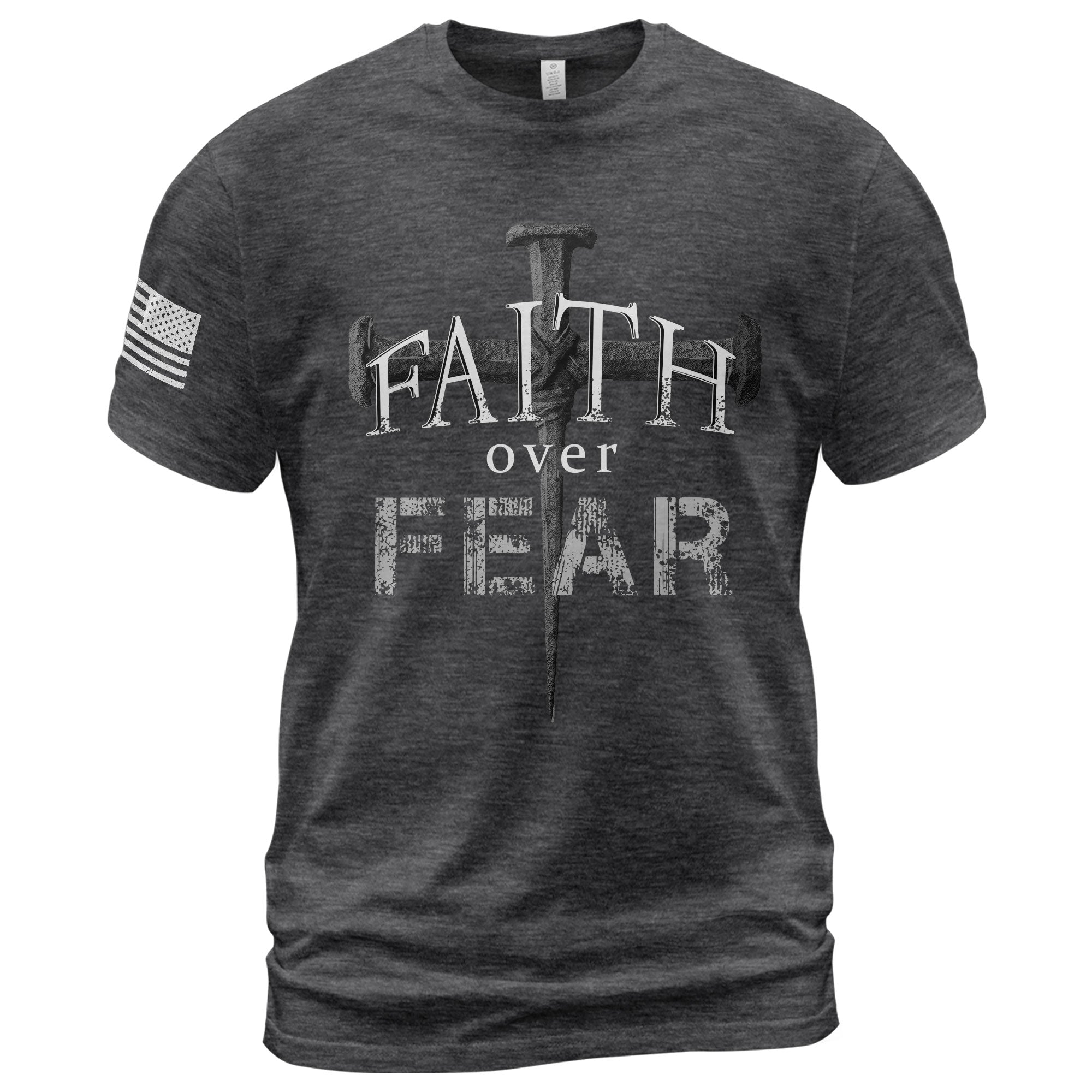 Faith Over Fear Christian Nail Cross Patriotic Religious Jesus Shirt