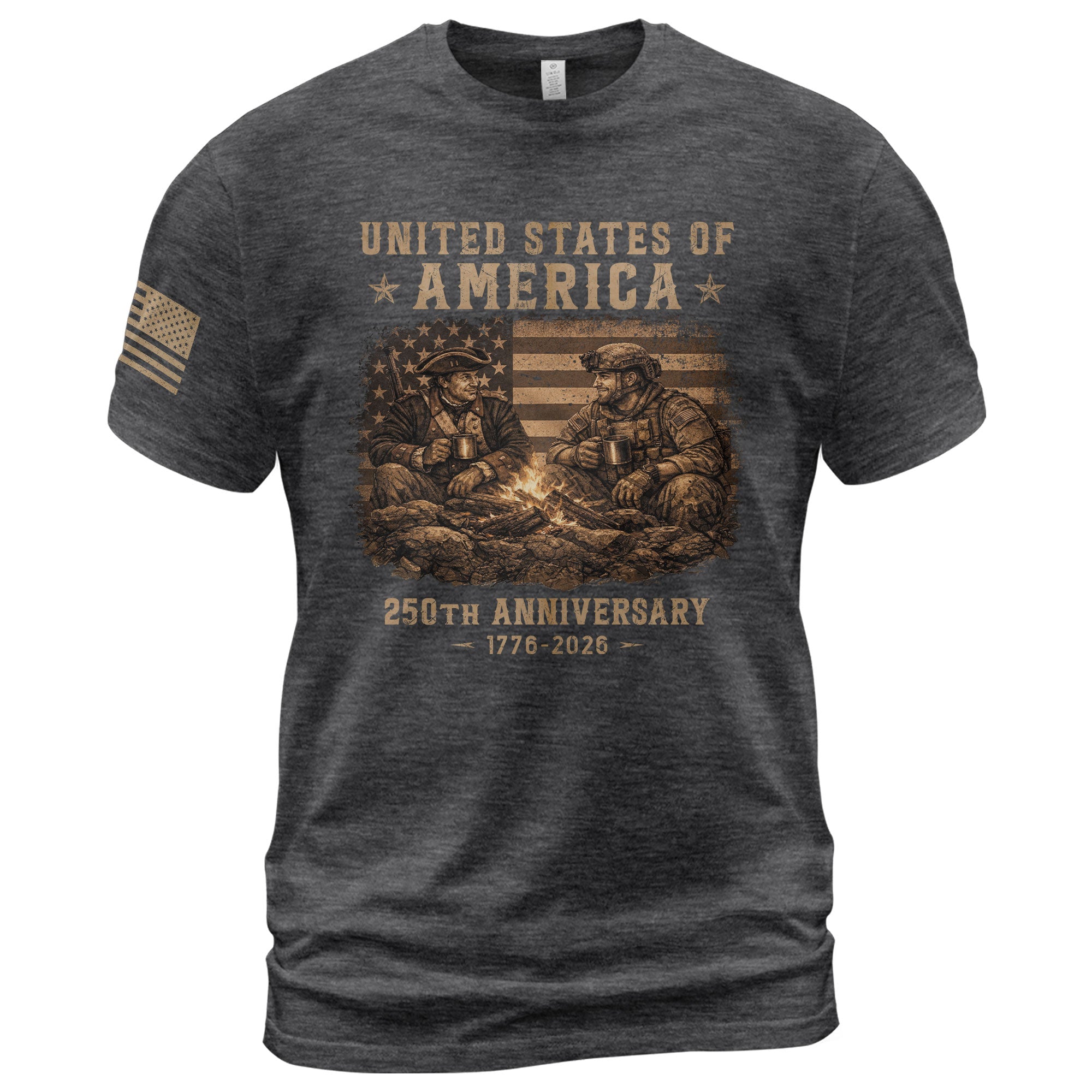 USA 250th Anniversary Semiquincentennial 250 Years Shirt 1776-2026 Past and Present Soldiers Patriotic Flag