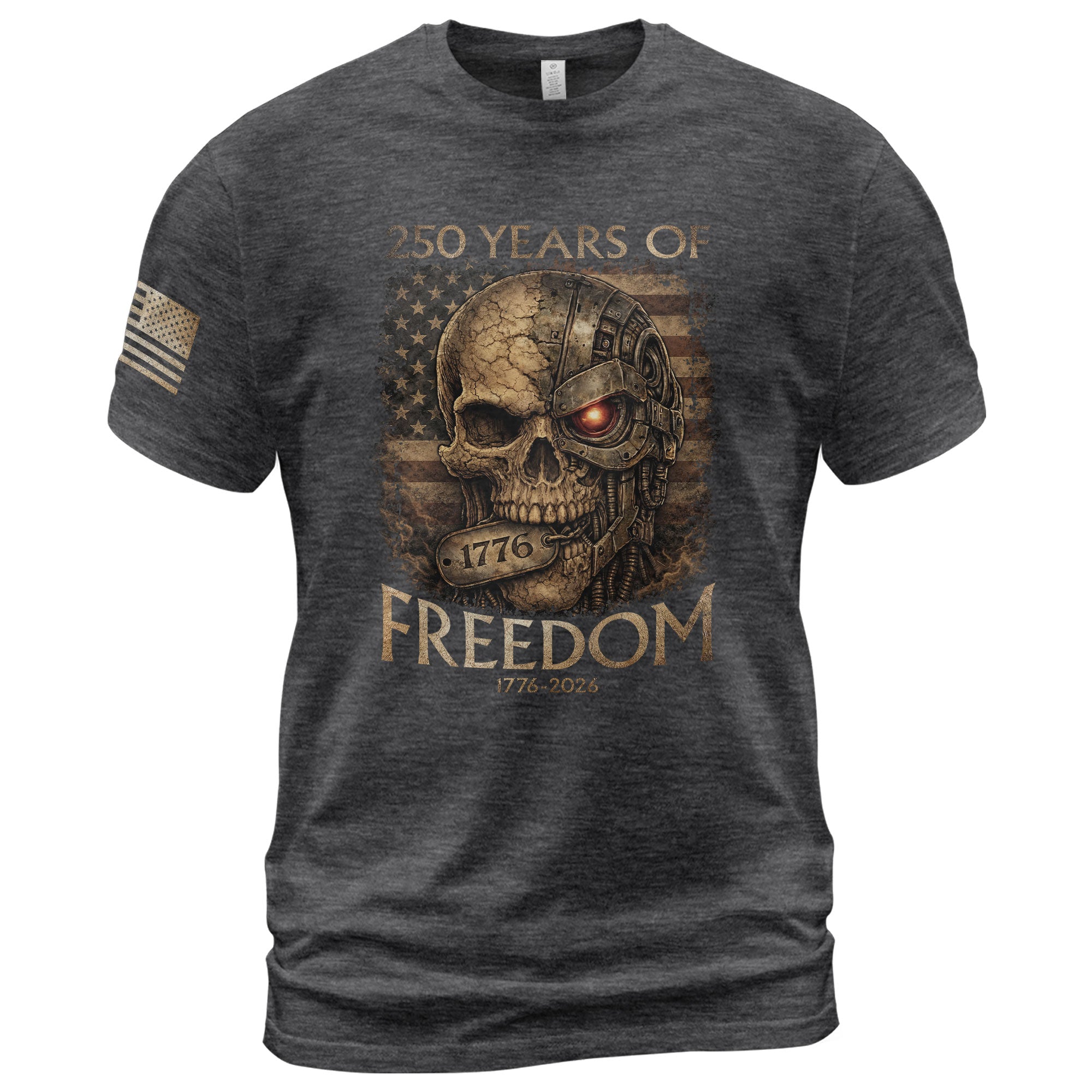 USA 250th Anniversary 250 Years Semiquincentennial Shirt 1776-2026 Mental Strength Freedom Cyborg Skull Patriotic Mens