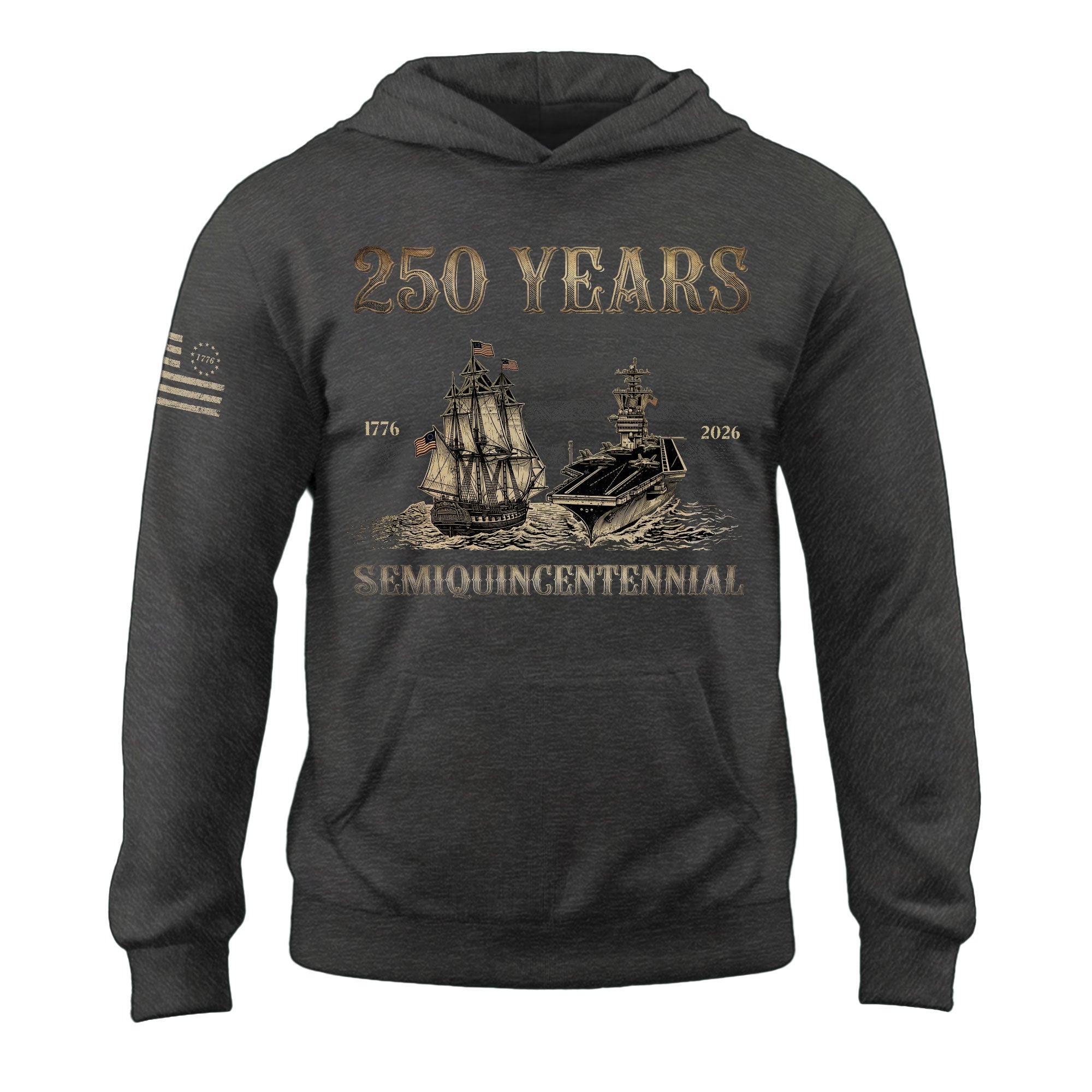USA 250th Anniversary Hoodie Semiquincentennial 1776-2026 Retro American Sailing Ship Patriotic