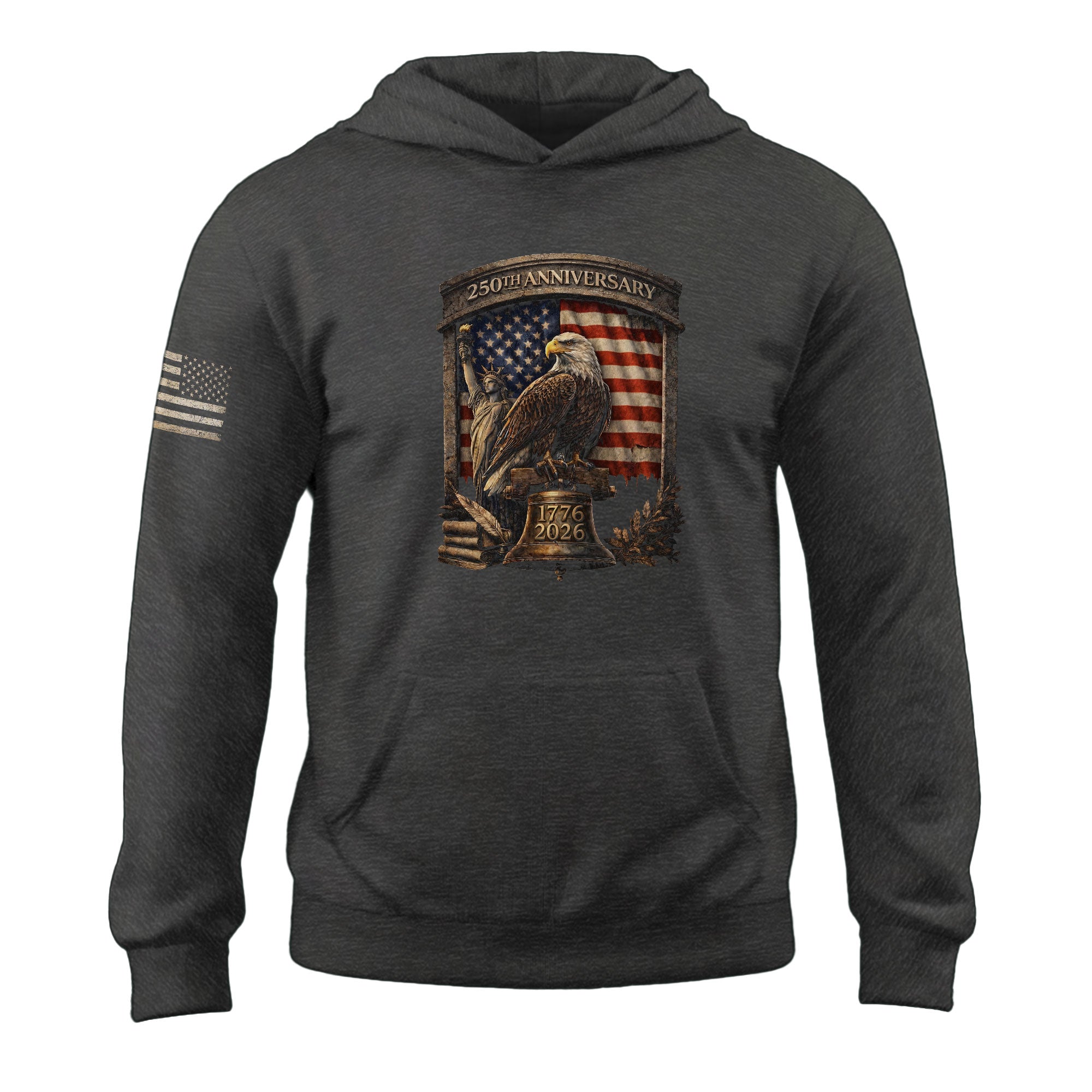USA 250 Years Anniversary Hoodie 1776-2026 American Heroes Liberty Bell & George Washington Patriotic