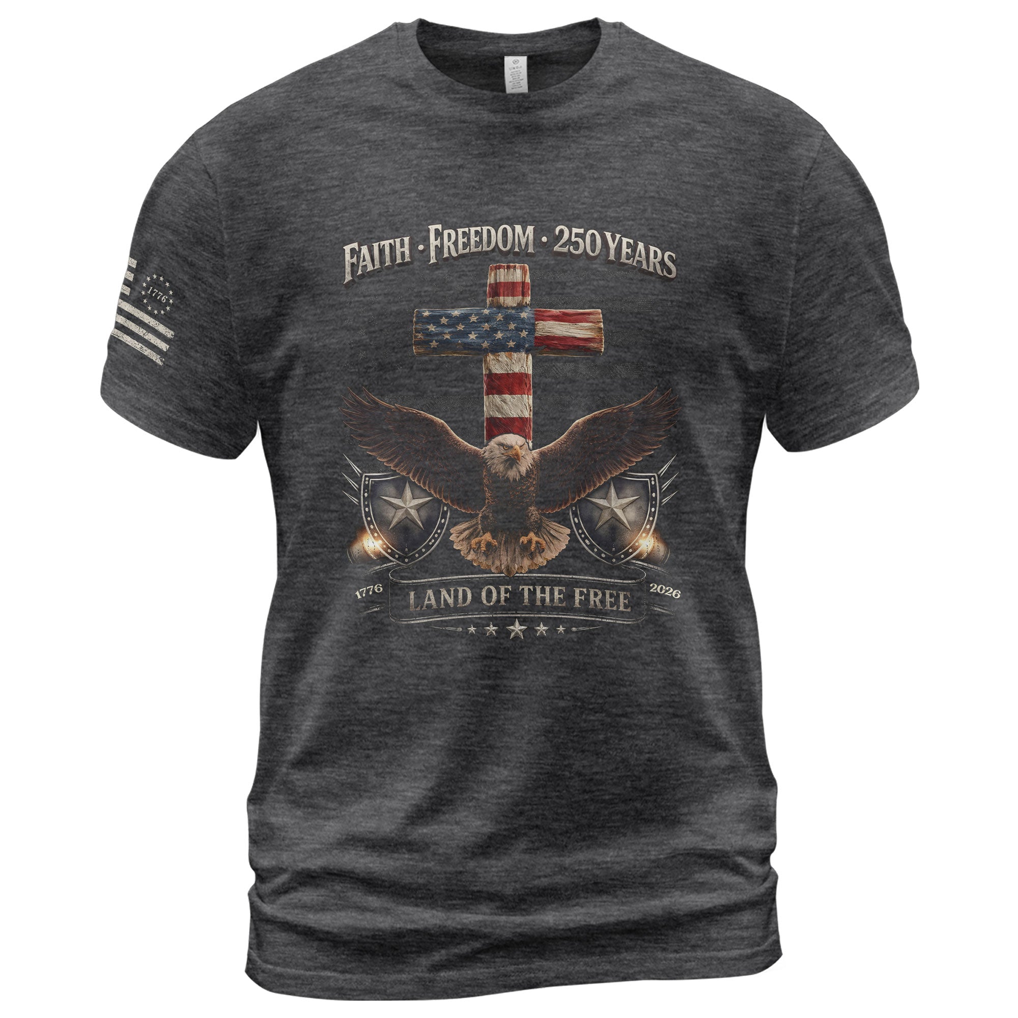 250 Years America Anniversary Shirt - Faith and Freedom Eagle Cross Christian Shirts