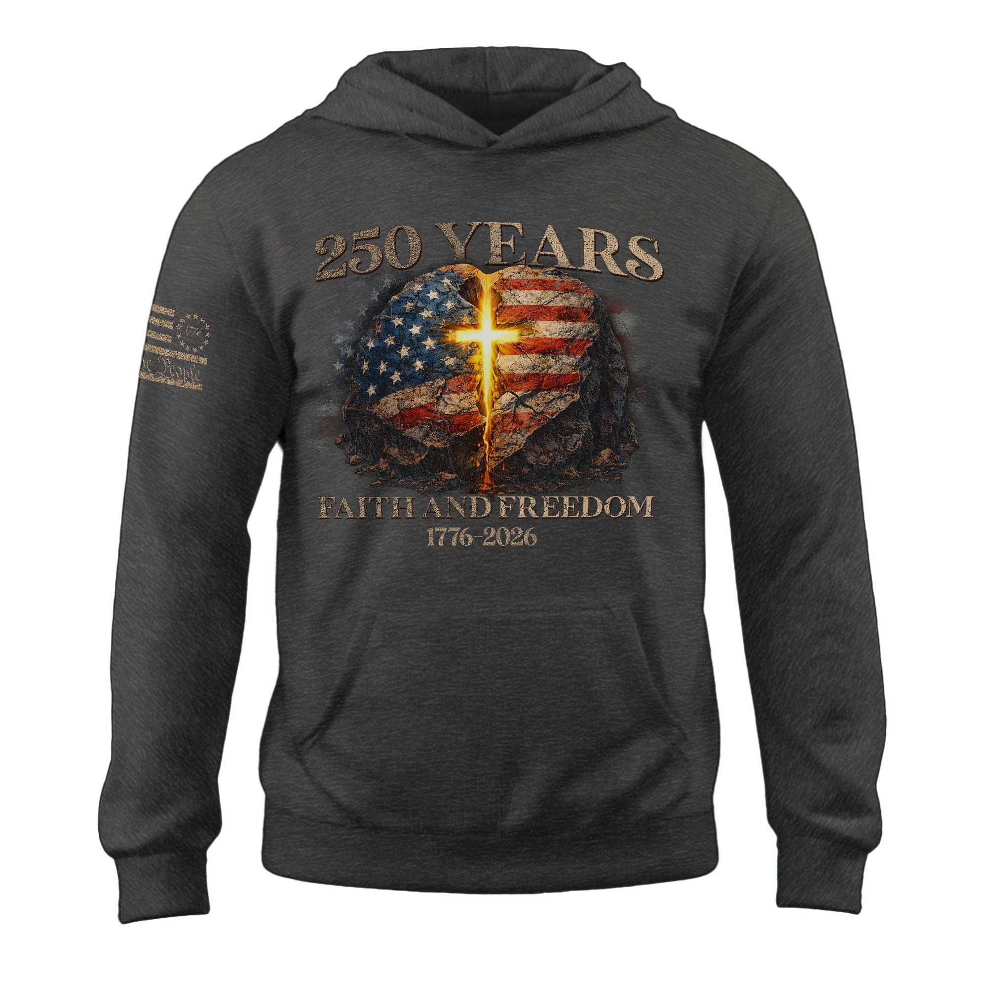America 250th Anniversary 1776-2026 Semiquincentennial Hoodie – Christian Faith and Freedom Cross Flag Patriotic Hoodie