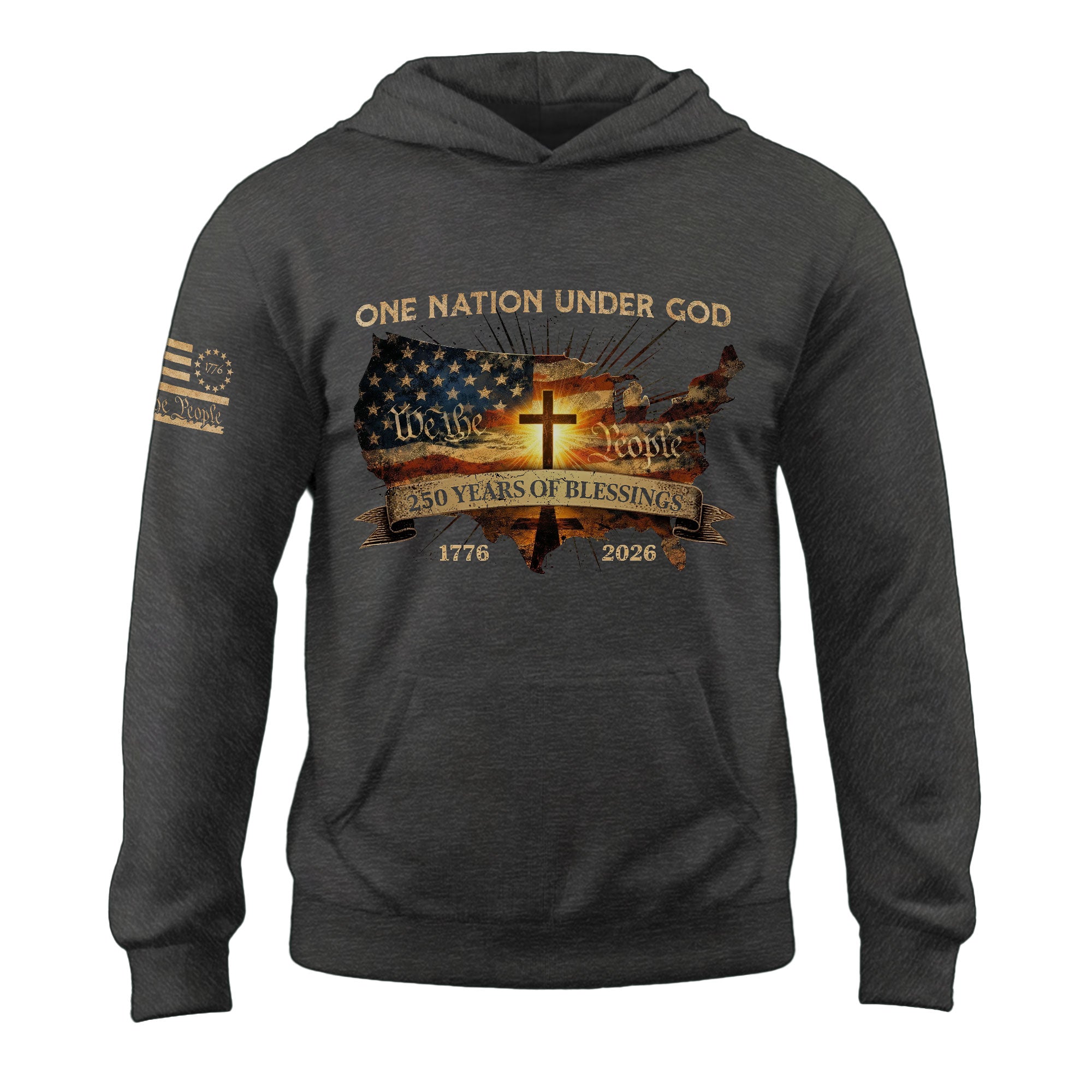 America 250th Anniversary 1776-2026 Semiquincentennial Hoodie – USA Map Christian Cross Flag One Nation Under God We The People Hoodie