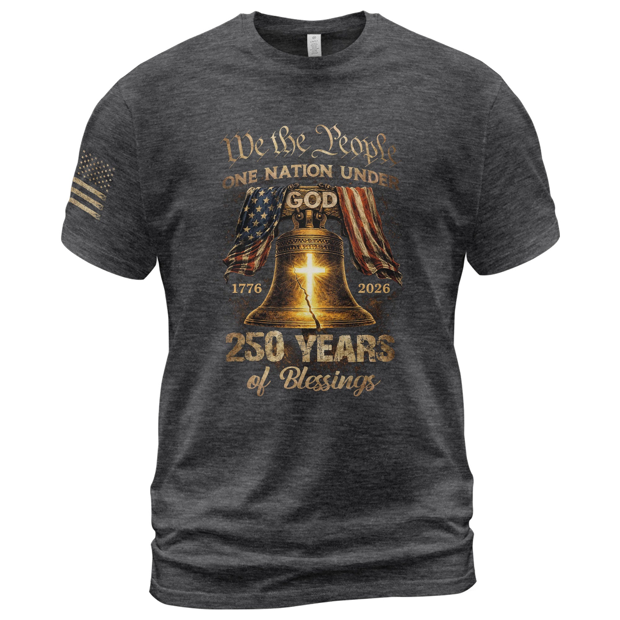 One Nation Under God 250 Years of Blessings Shirt - Patriotic Cross & Liberty Bell Graphic Tee