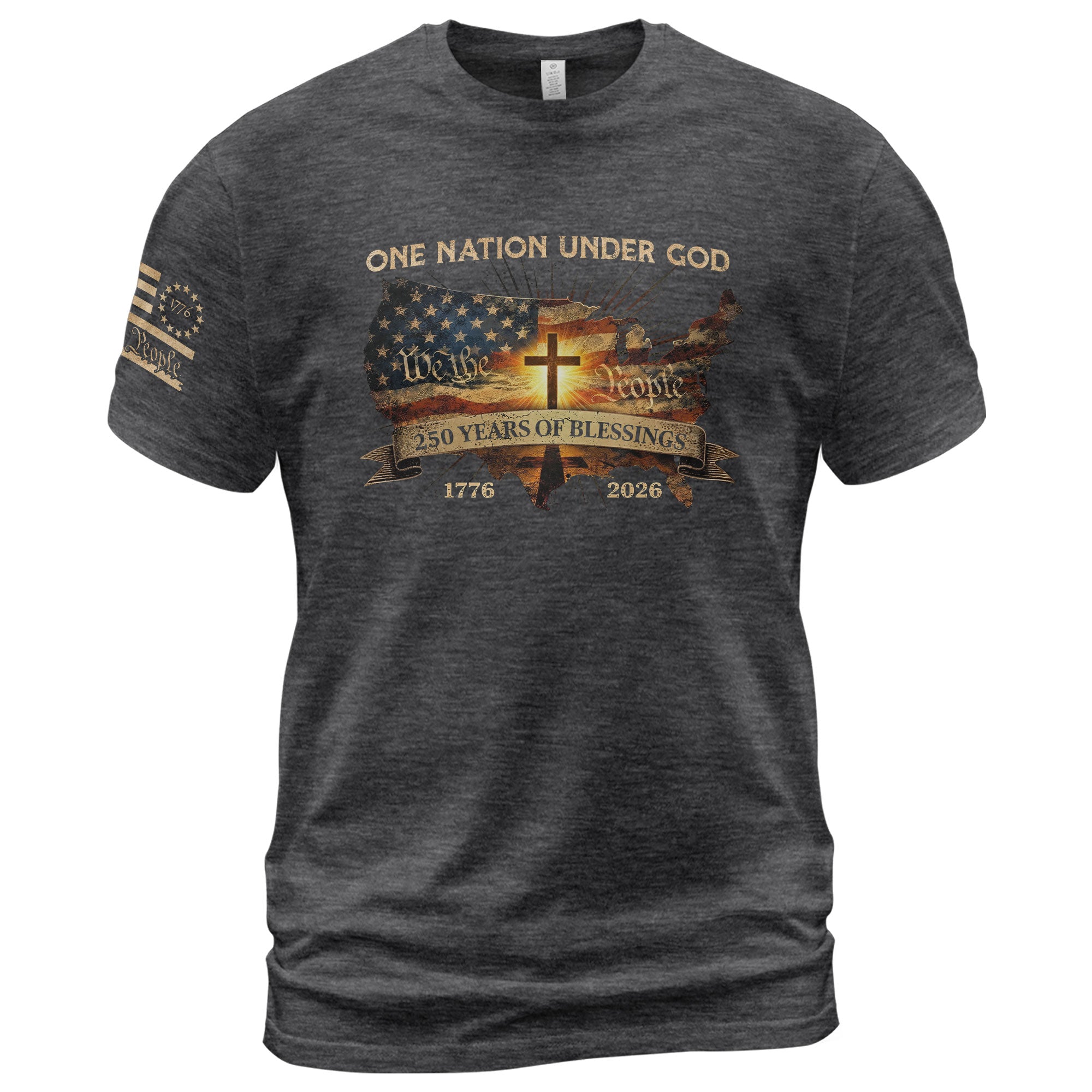 Christian Patriot 250 Years of Blessings T-Shirt - Holy Bible, "We the People" & US Flag Design