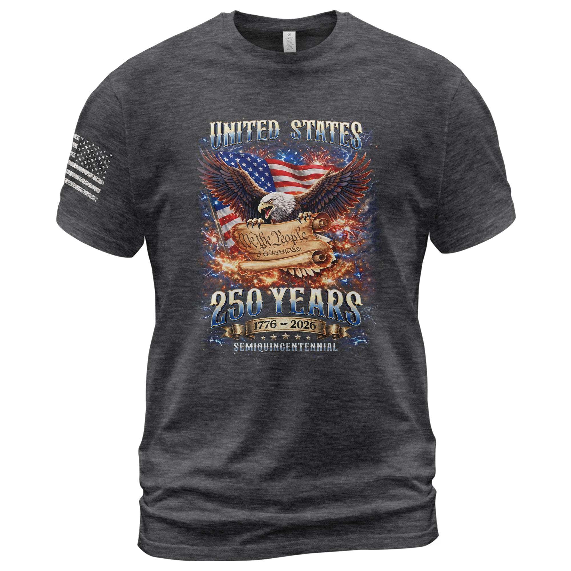 Vintage USA 250 Years Bootleg T-Shirt - 1776-2026 Semiquincentennial Eagle Streetwear, Patriotic We The People Graphic Tee