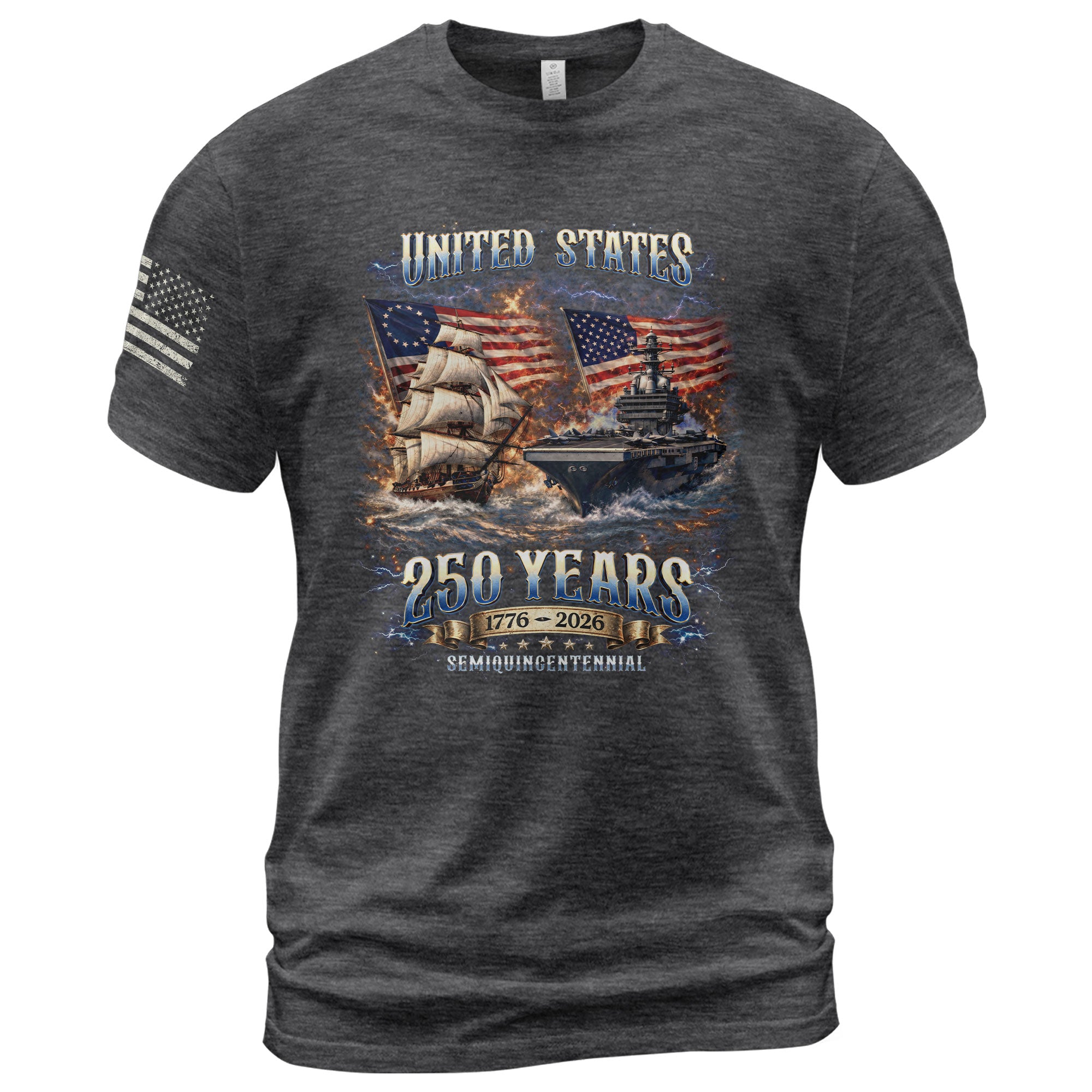1776-2026 250th Anniversary Flag T-Shirt - 250 Years United States Navy Bootleg Tee, Semiquincentennial America Freedom Apparel