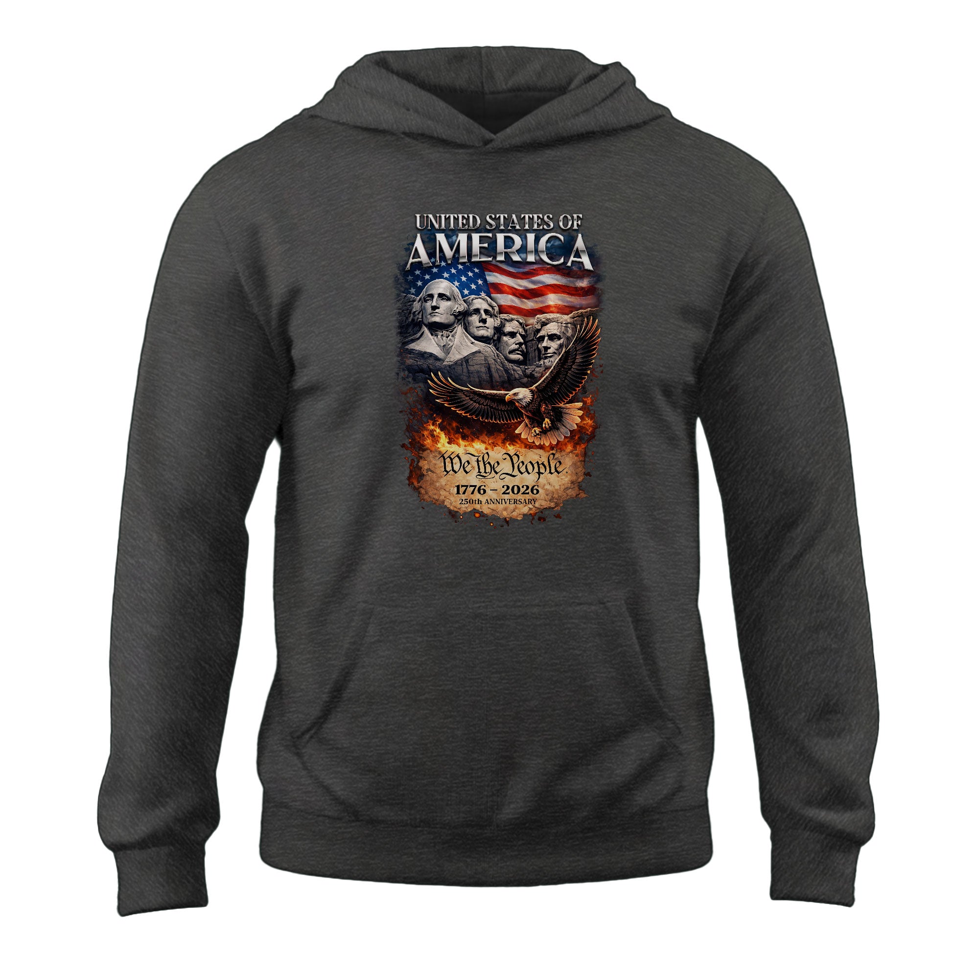 America 250th Anniversary Hoodie 1776-2026 – 90s Vintage Bootleg Mount Rushmore Eagle We The People Fire Graphic Hoodie