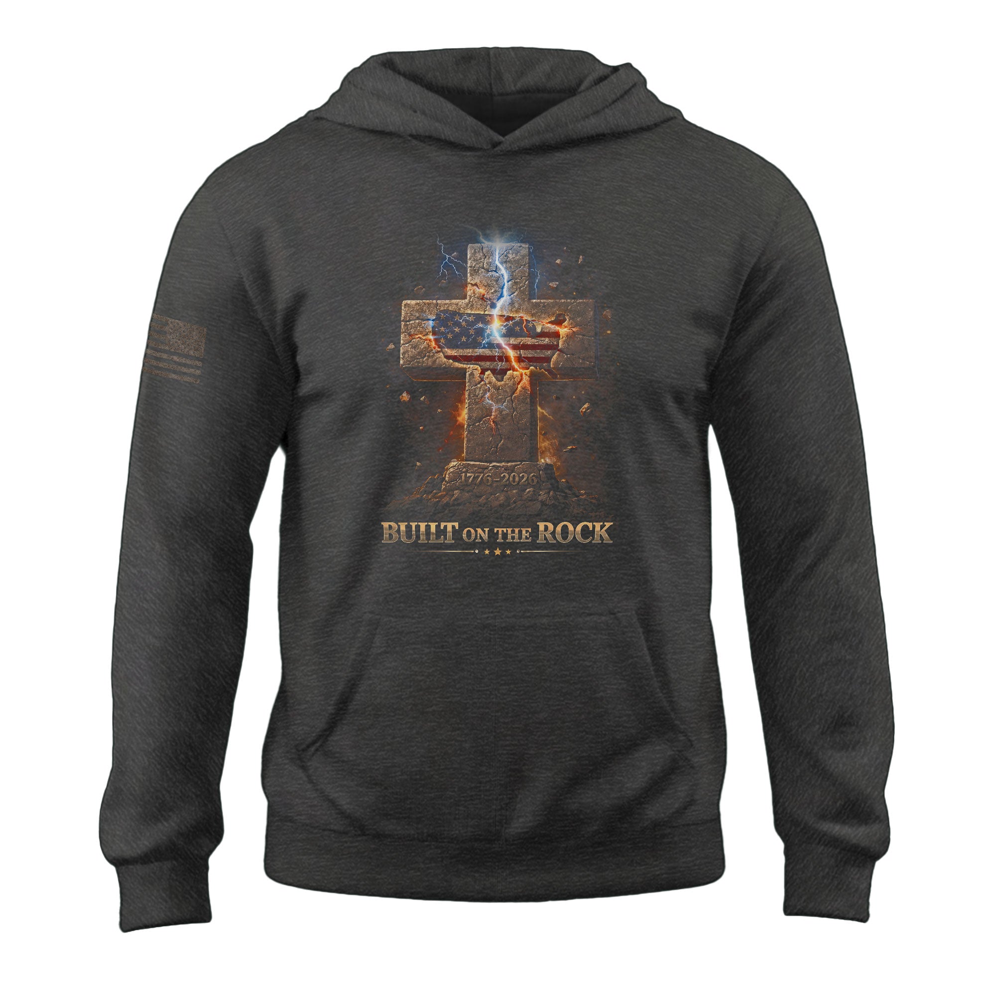 America 250th Anniversary 1776-2026 Semiquincentennial Hoodie – Built on the Rock 250 Years of Faith Christian Cross Patriotic Men’s Hoodie
