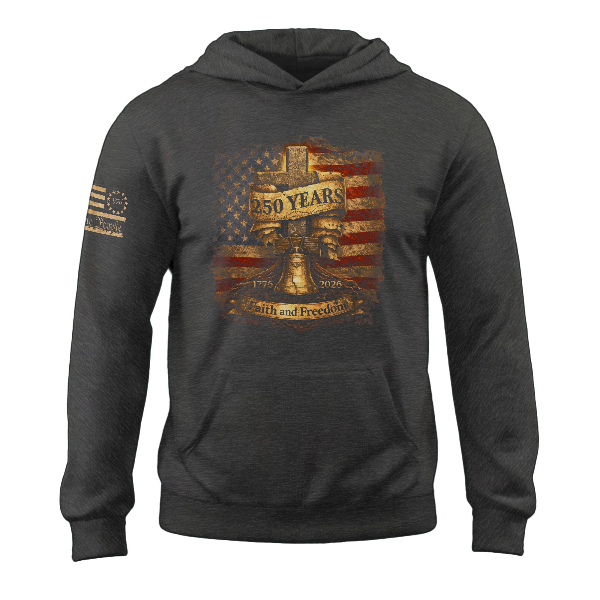 USA 250th Anniversary 1776-2026 Semiquincentennial Hoodie – Christian Faith and Freedom Cross & Liberty Bell America 250 Hoodie
