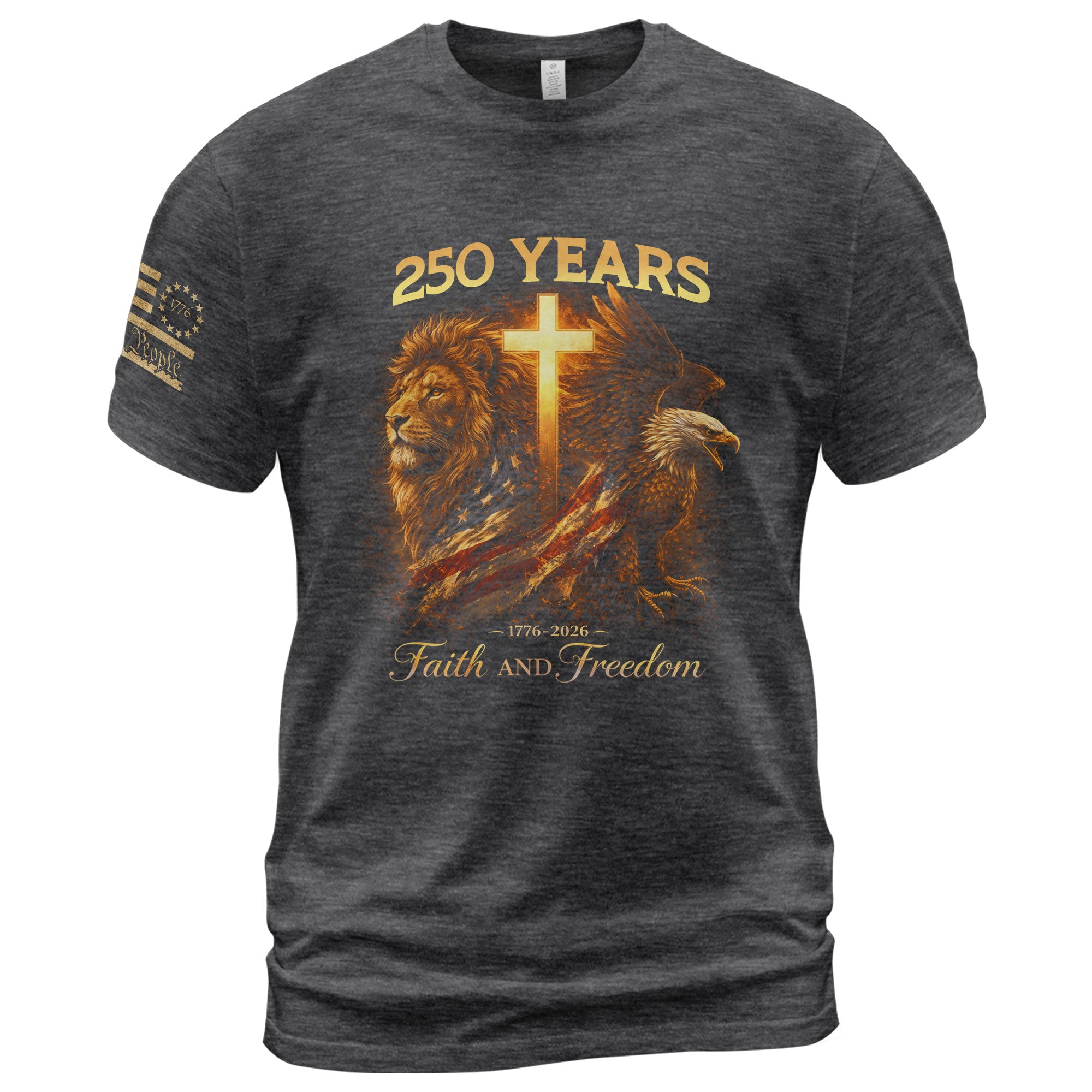 America 250th Anniversary T-Shirt - Lion and Eagle Faith and Freedom Tee, 1776-2026 250 Years Patriotic Men's Shirt