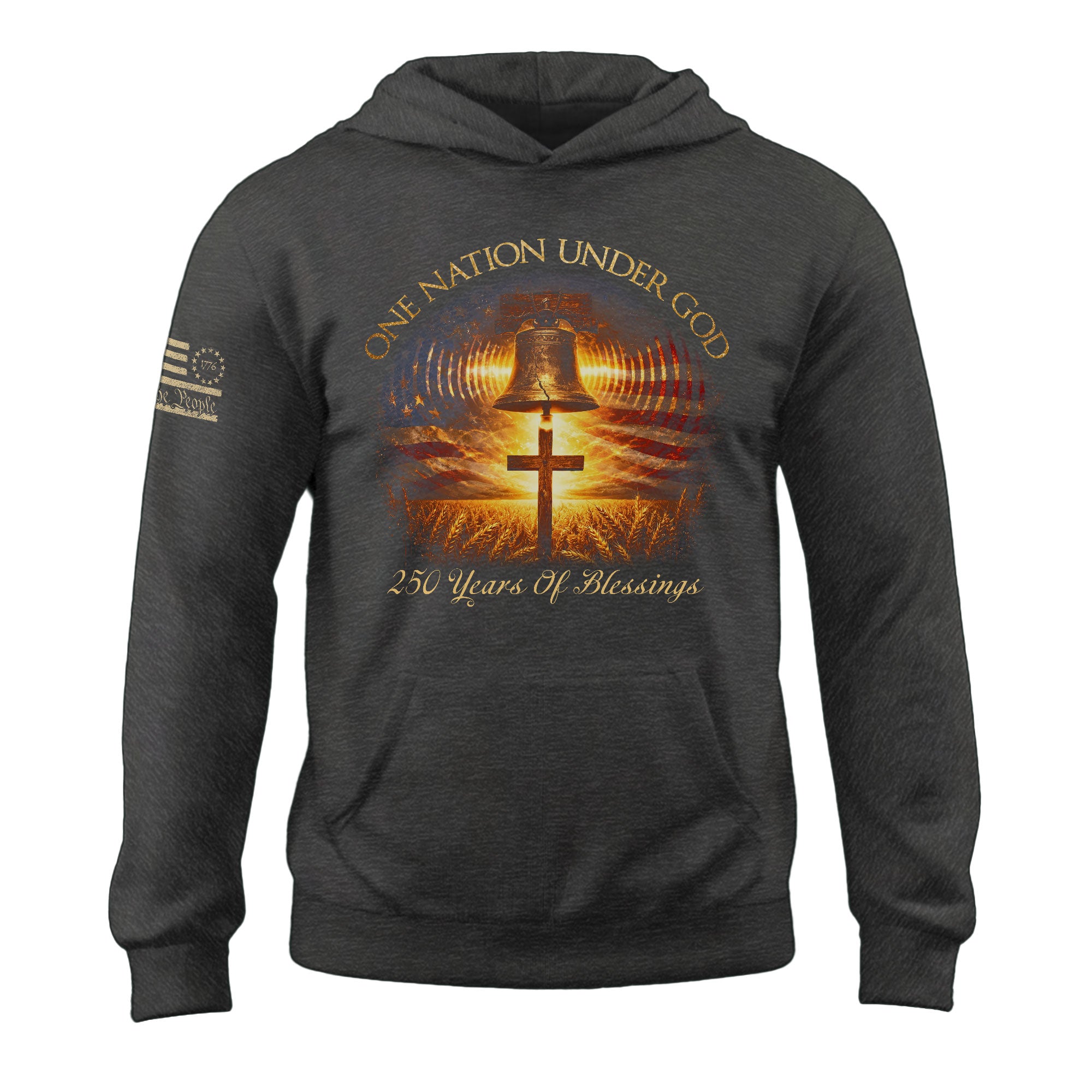 America 250th Anniversary 1776-2026 Semiquincentennial Hoodie – Liberty Bell Cross One Nation Under God Patriotic Christian Men’s Hoodie