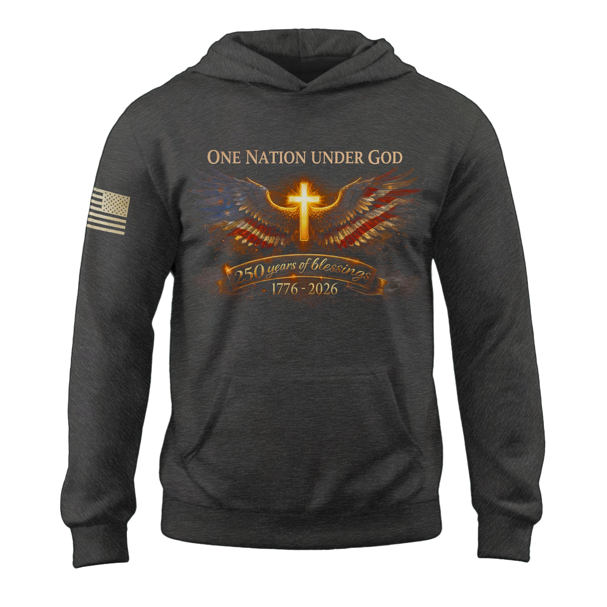 USA 250th Anniversary 1776-2026 Semiquincentennial Hoodie – 250 Years of Blessings Angel Wings One Nation Under God Faith & Freedom Apparel