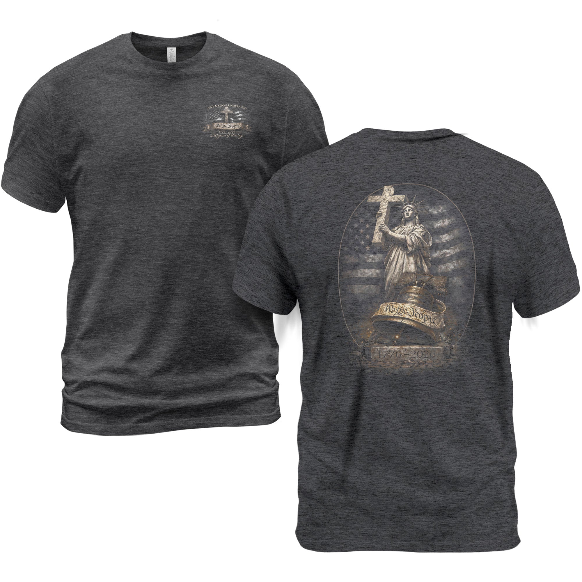 USA 250th Anniversary 1776-2026 Semiquincentennial T-Shirt – Lady Liberty Cross We The People Freedom Patriotic Flag Tee