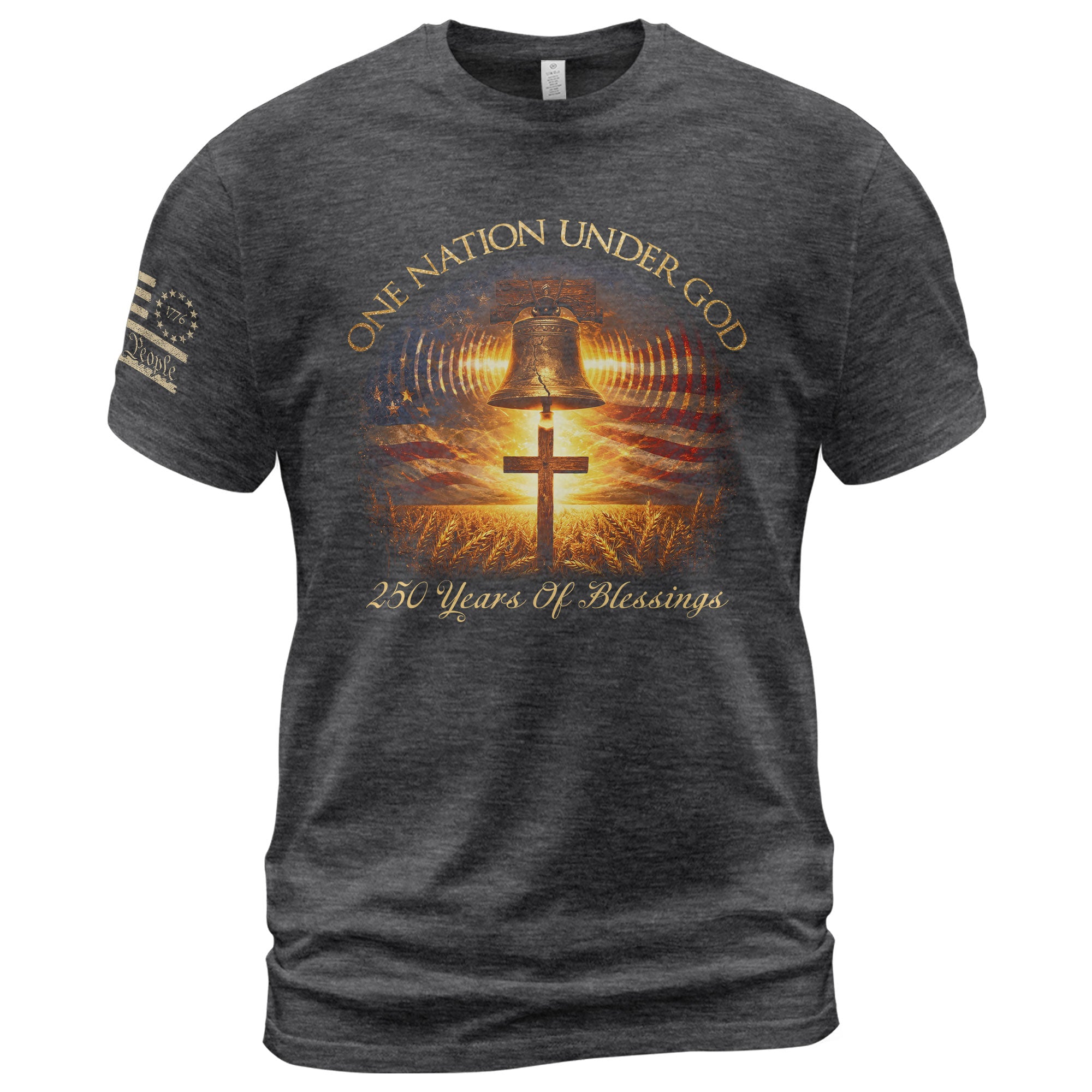 USA 250th Anniversary 1776-2026 Semiquincentennial Shirt – One Nation Under God 250 Years of Blessings Liberty Bell Cross Patriotic Tee