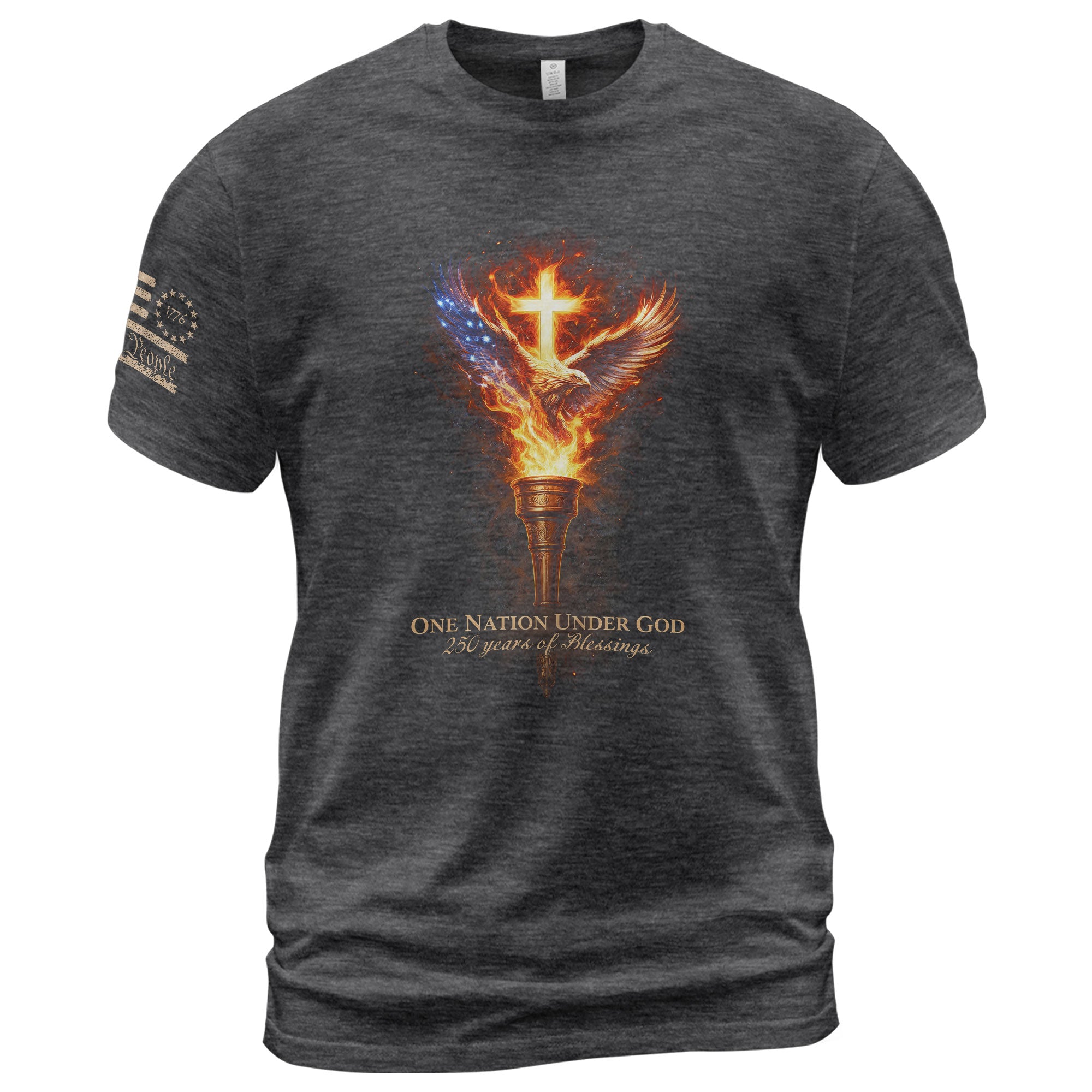 USA 250th Anniversary 1776-2026 Semiquincentennial Christian Shirt – One Nation Under God 250 Years of Blessings Flaming Torch Eagle Cross Tee