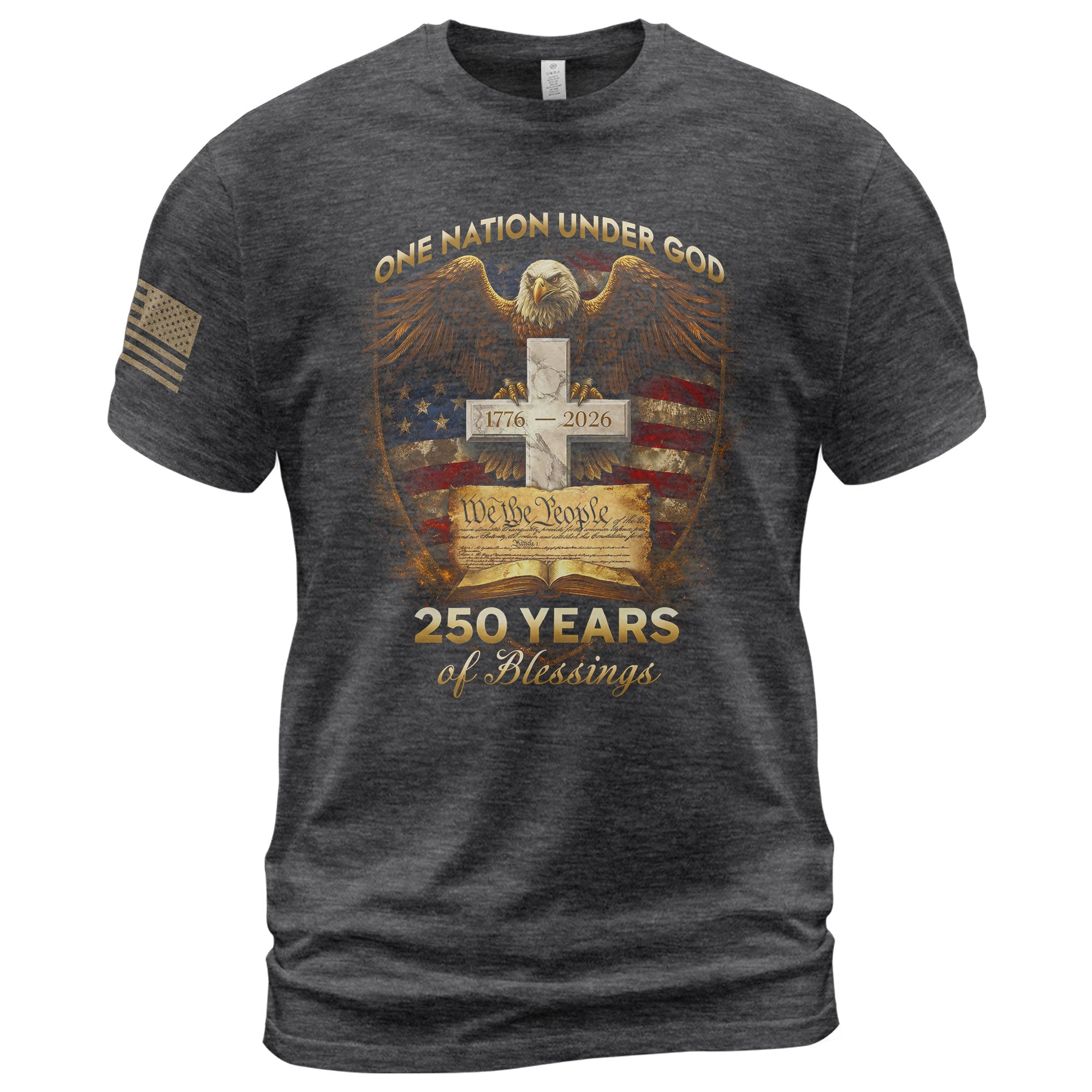 USA 250th Anniversary 1776-2026 Semiquincentennial Christian Patriotic Shirt – One Nation Under God We The People 250 Years of Blessings Eagle Cross Tee