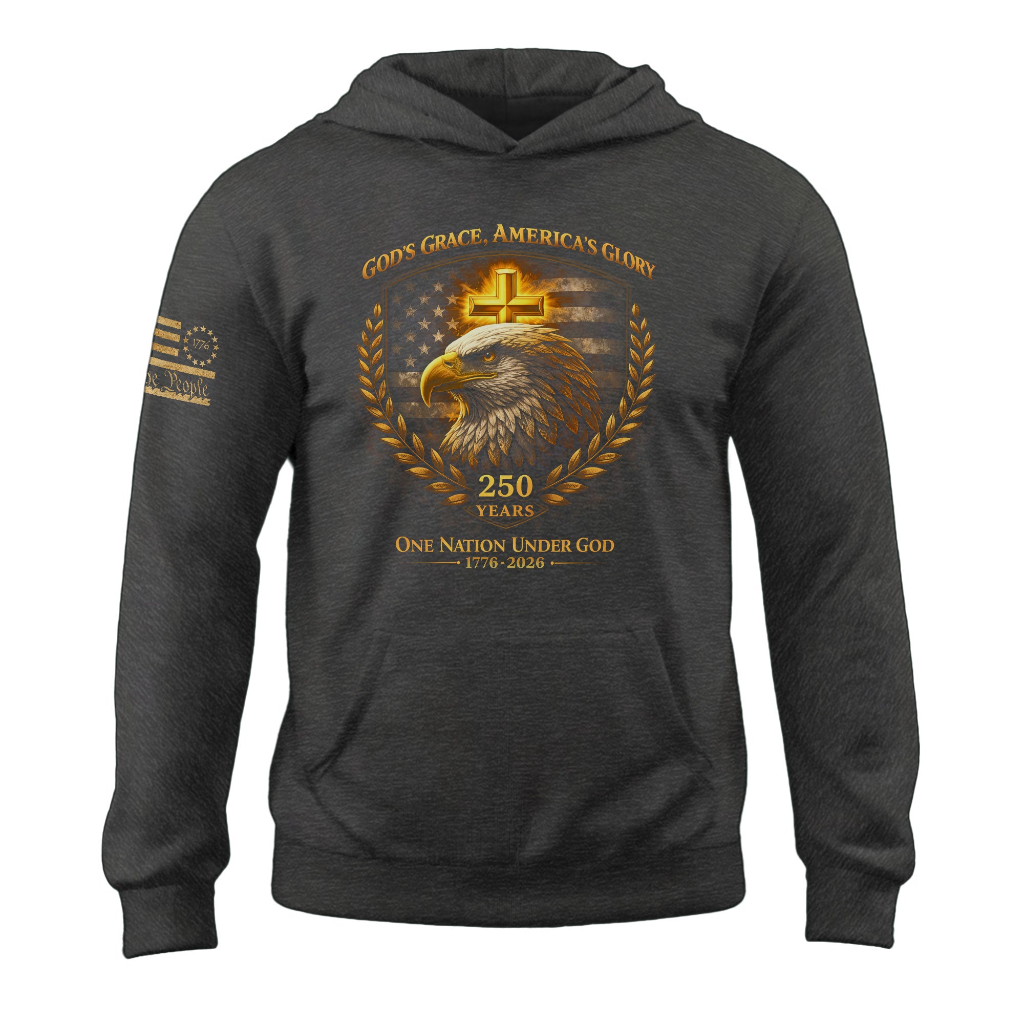 America 250th Anniversary 1776-2026 Semiquincentennial Hoodie – 250 Years of Blessings Eagle Christian Cross Patriotic Men’s Gift