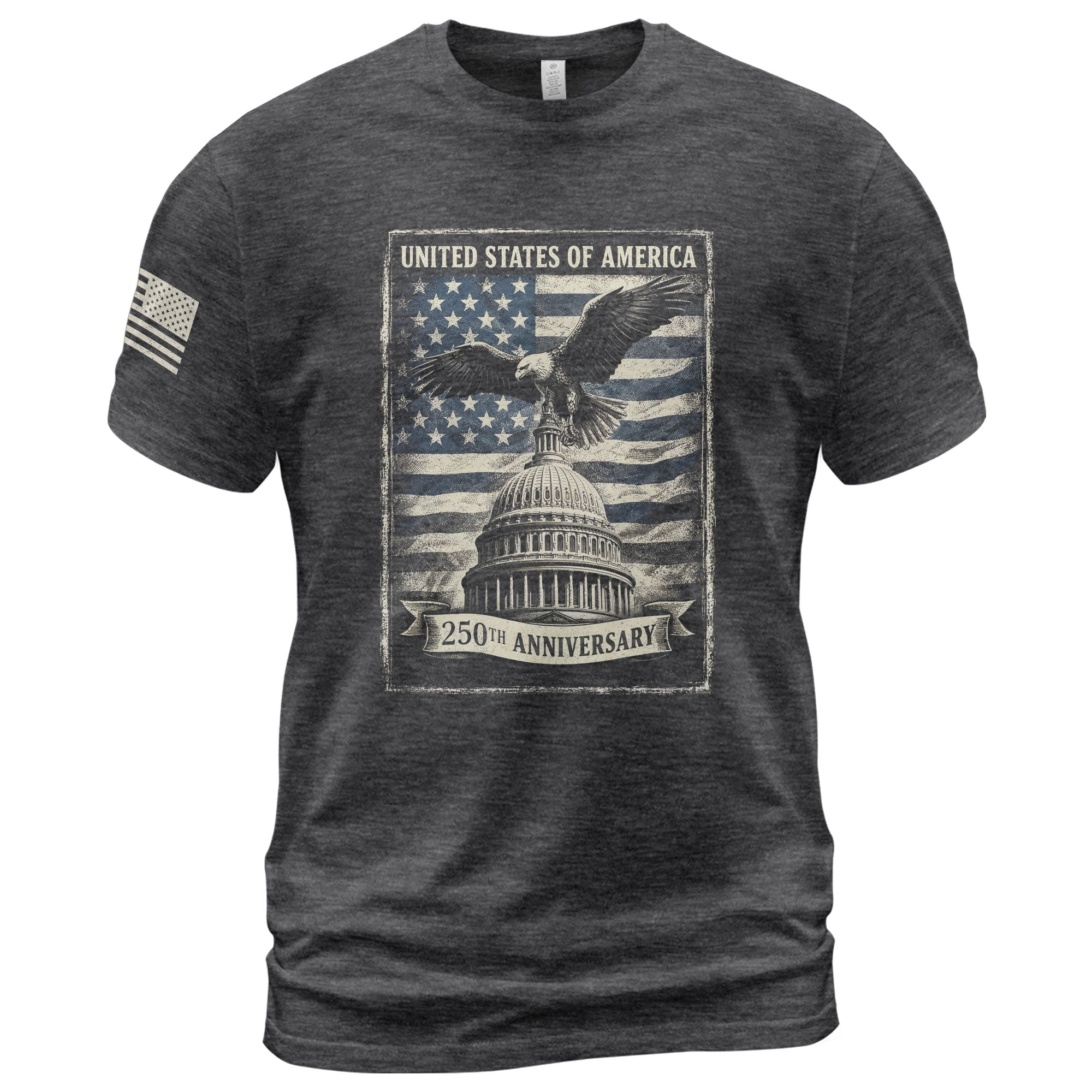 America 250th Anniversary 1776-2026 Men's Patriotic T-Shirt – Retro Eagle & Capitol Freedom USA 250 Birthday Graphic Tee