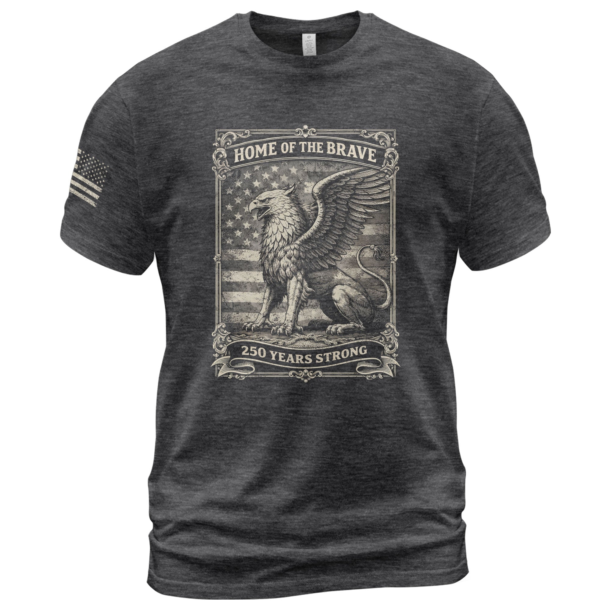 America 250th Anniversary 1776-2026 Semiquincentennial T-Shirt – Home of the Brave 250 Years Strong Griffin & Flag Patriotic Tee