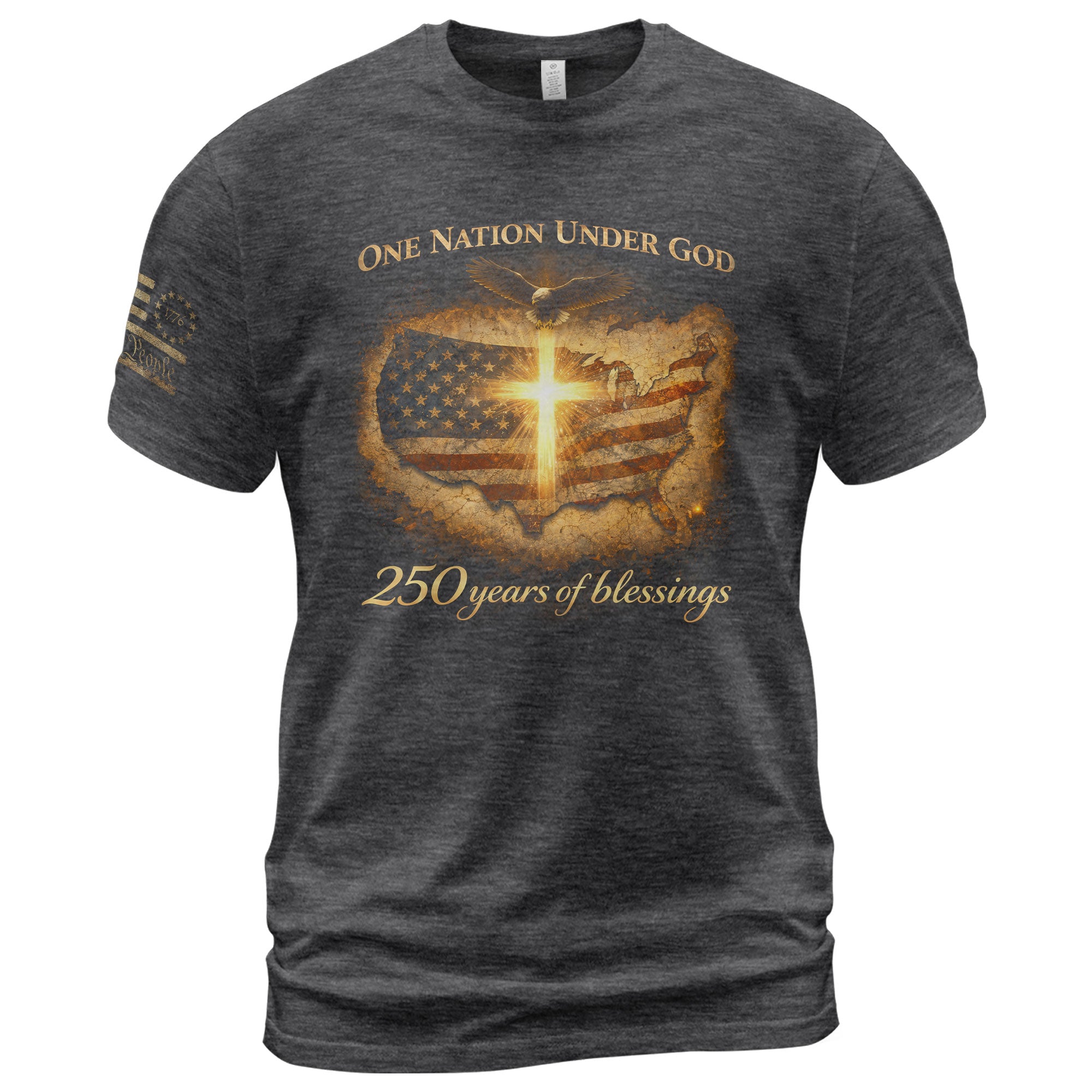 America 250th Anniversary 1776-2026 Shirt – One Nation Under God USA Map & Glowing Cross Semiquincentennial Tee