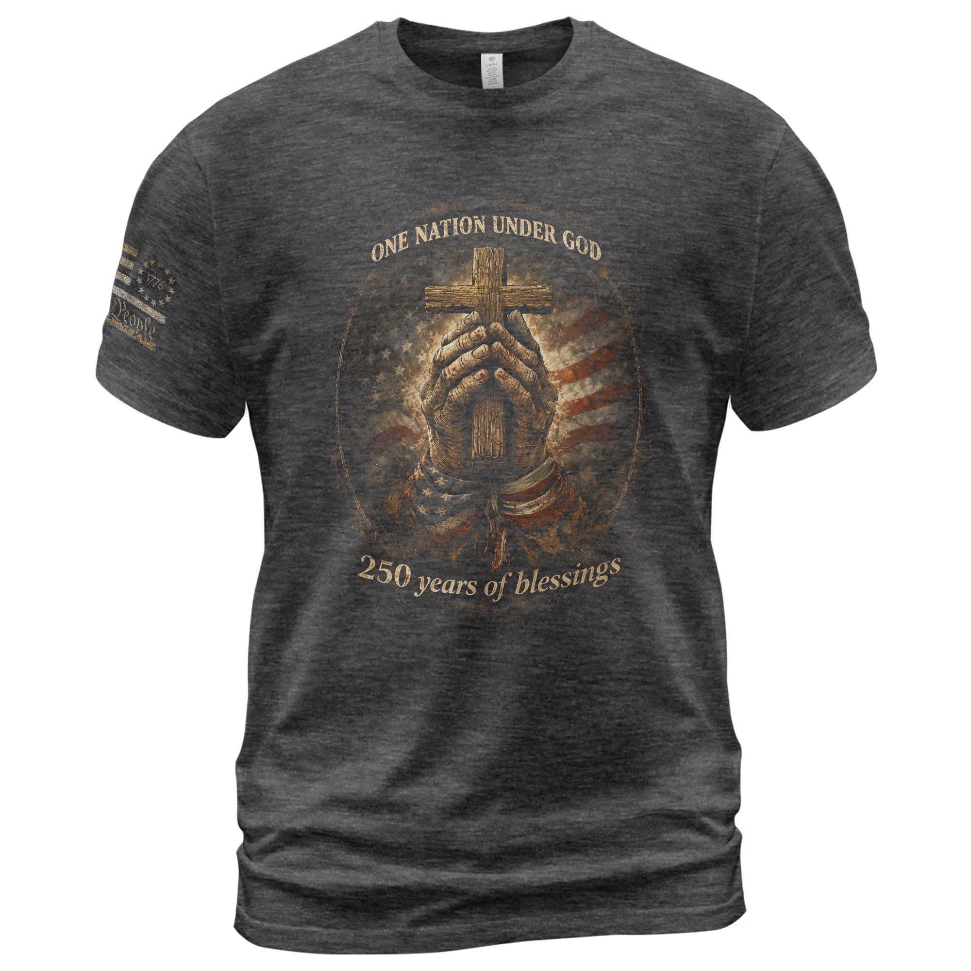 America 250th Anniversary 1776-2026 Shirt – 250 Years of Blessings, Praying Hands & Cross Christian Patriotic Semiquincentennial Tee