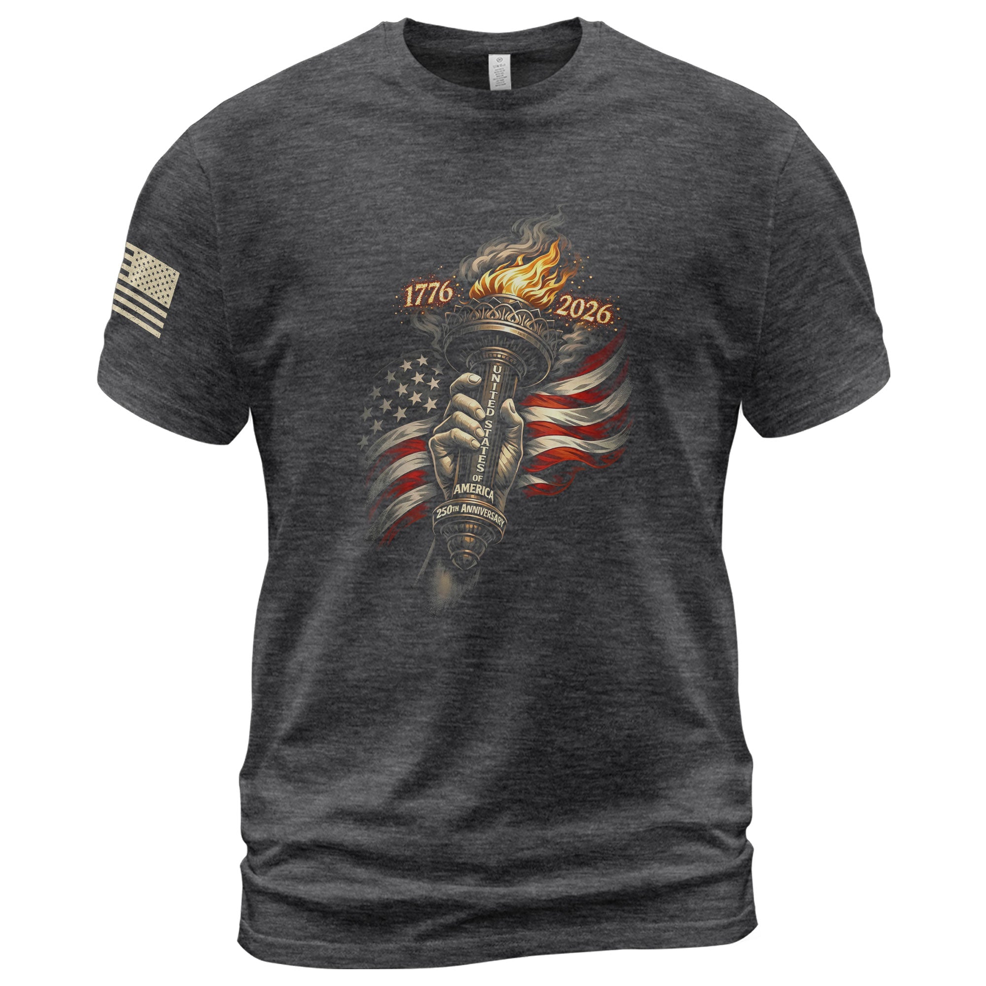 1776-2026 250th Anniversary Patriotic T-Shirt – Statue of Liberty Torch & USA Flag Freedom Tee