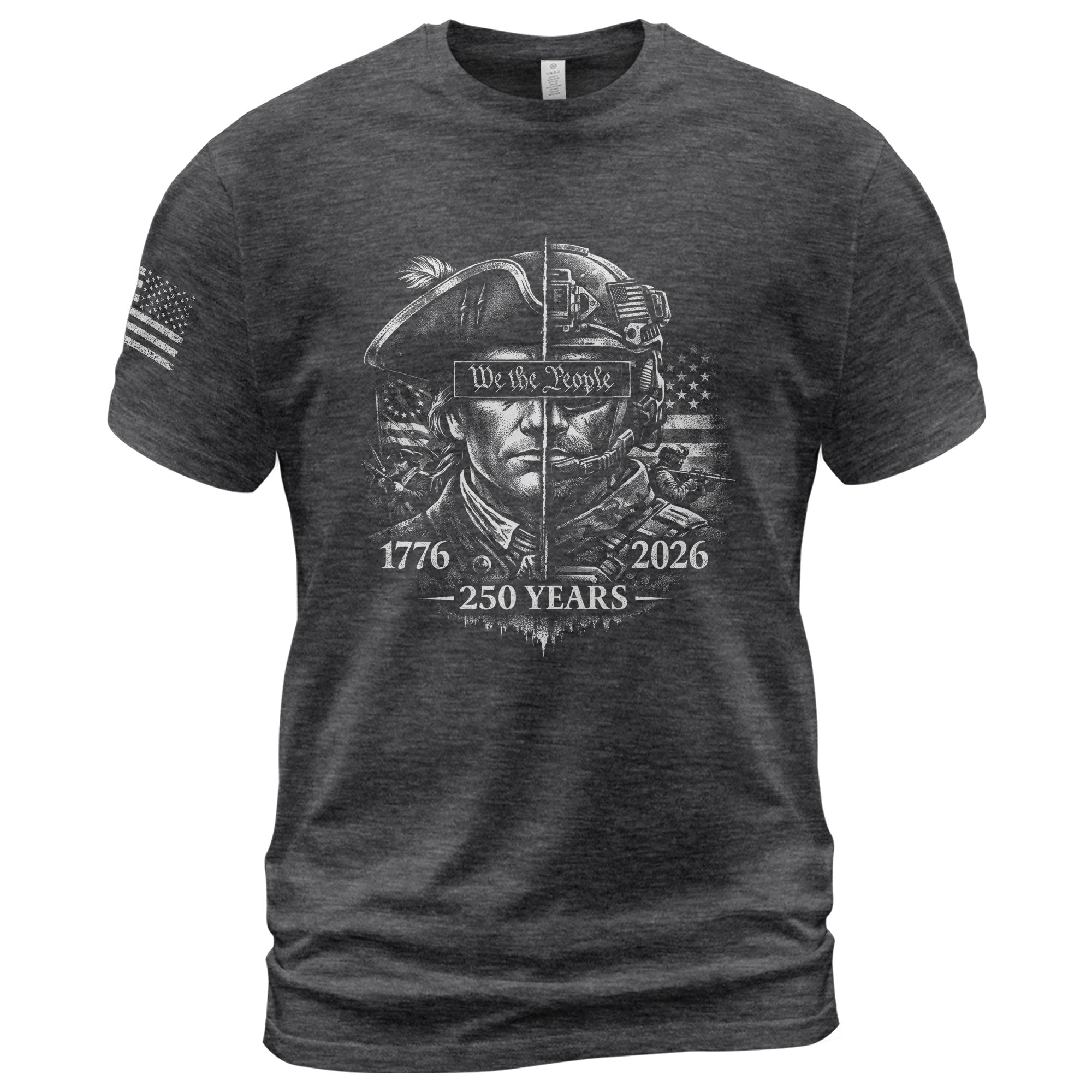 USA 250th Anniversary 1776-2026 T-Shirt – Revolutionary & Modern Soldier We The People Men's Shirt