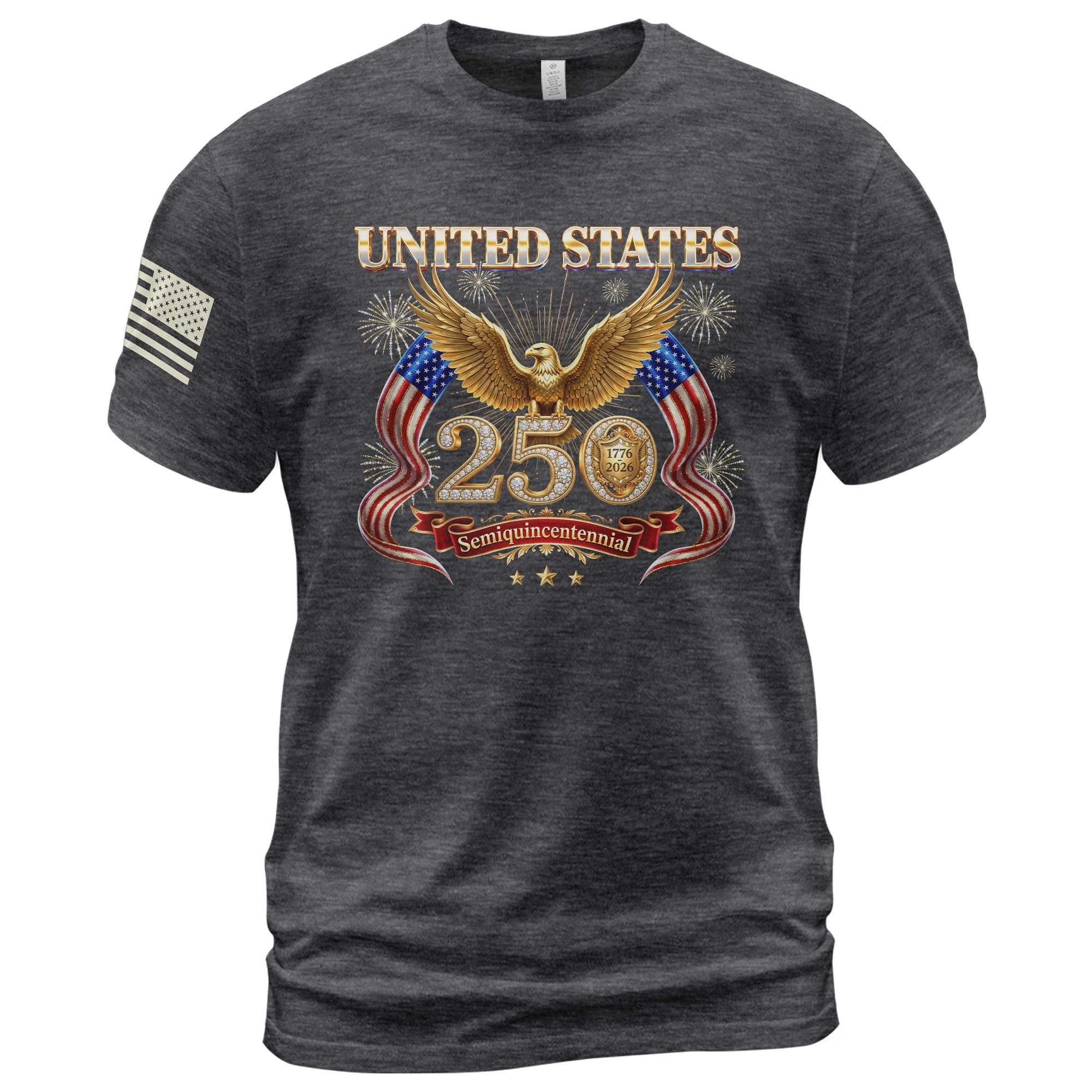 United States 250 Years 1776-2026 T-Shirt - Golden Eagle Patriotic Fireworks Luxury Tee