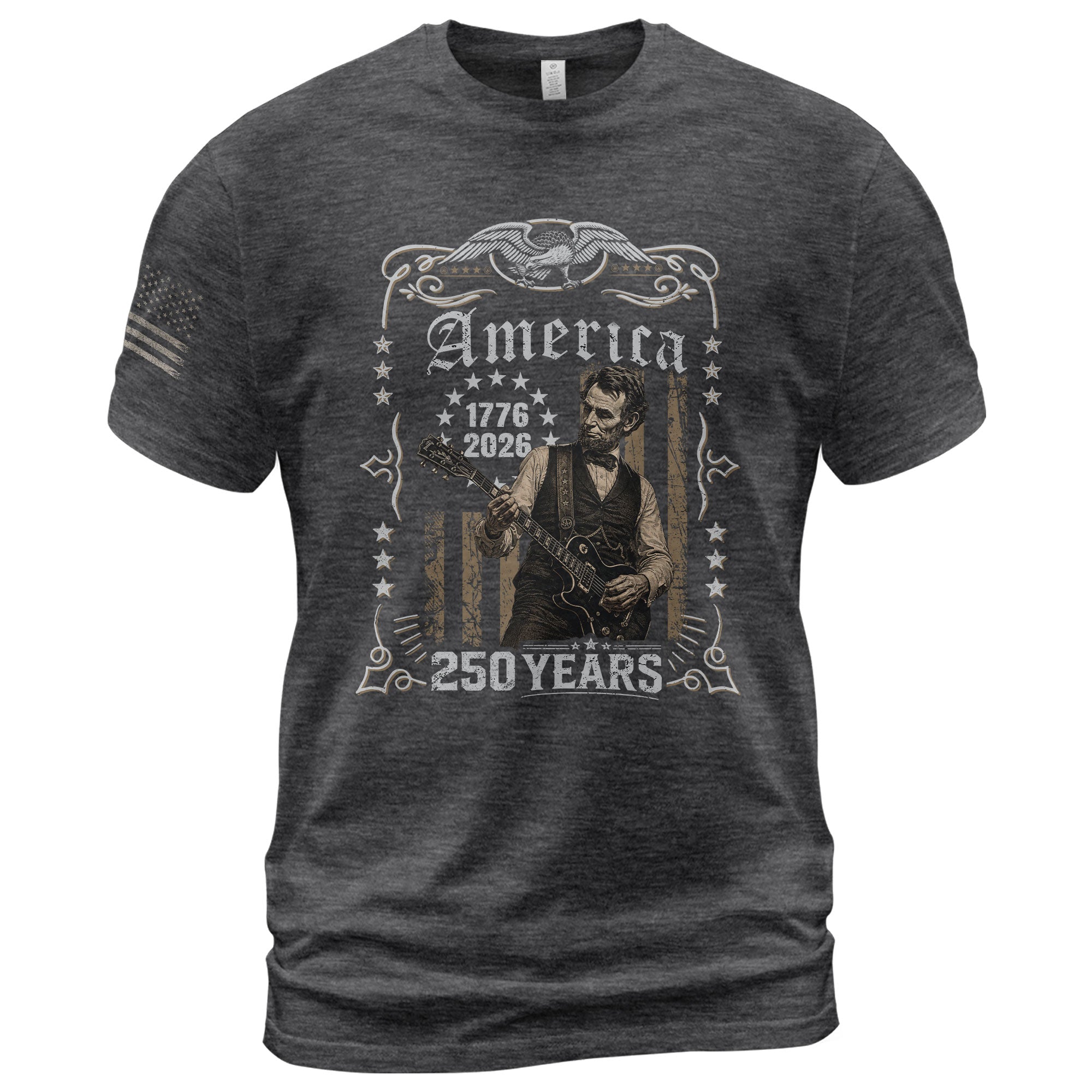 American Eagle Lincoln Guitar Shirt Ornate Badge Vintage 1776 2026 Patriotic US Flag Tee