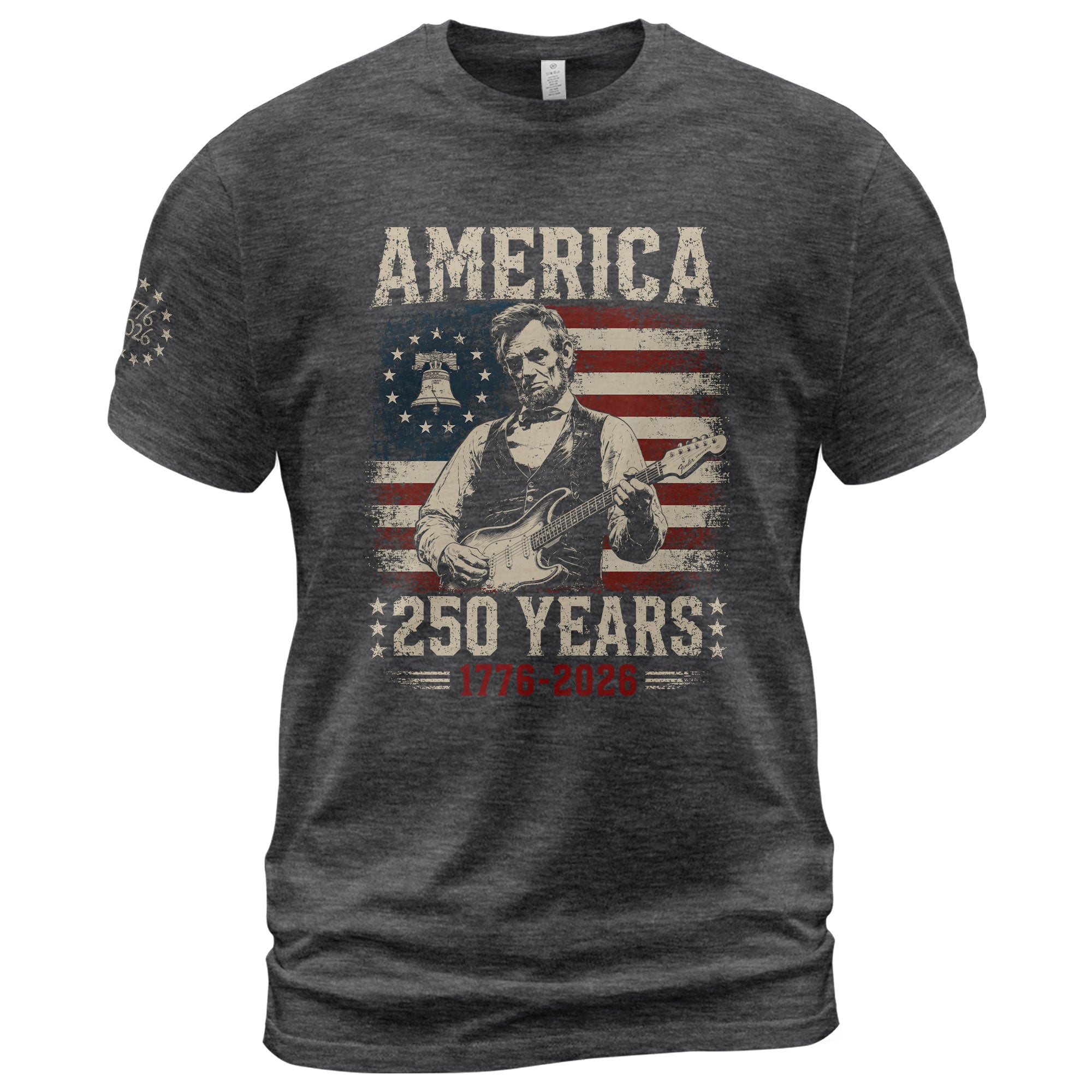 Liberty Bell Abraham Lincoln Guitar Shirt Vintage 1776 2026 US Flag Patriotic Men Tee
