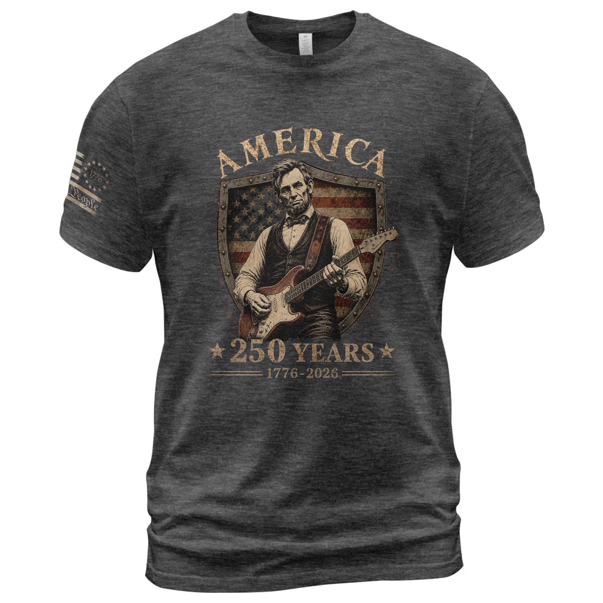 Patriotic Shield Lincoln Guitar Shirt We The People Vintage 1776 2026 US Flag Men Tee