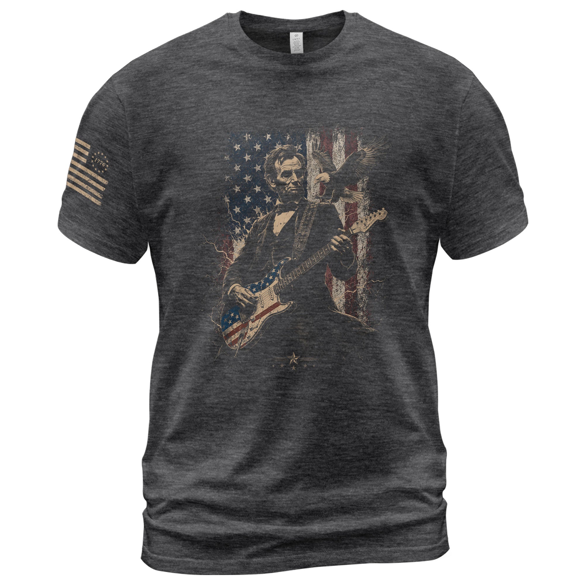 Abraham Lincoln Playing Guitar Shirt Patriotic Eagle US Flag Graphic Tee
