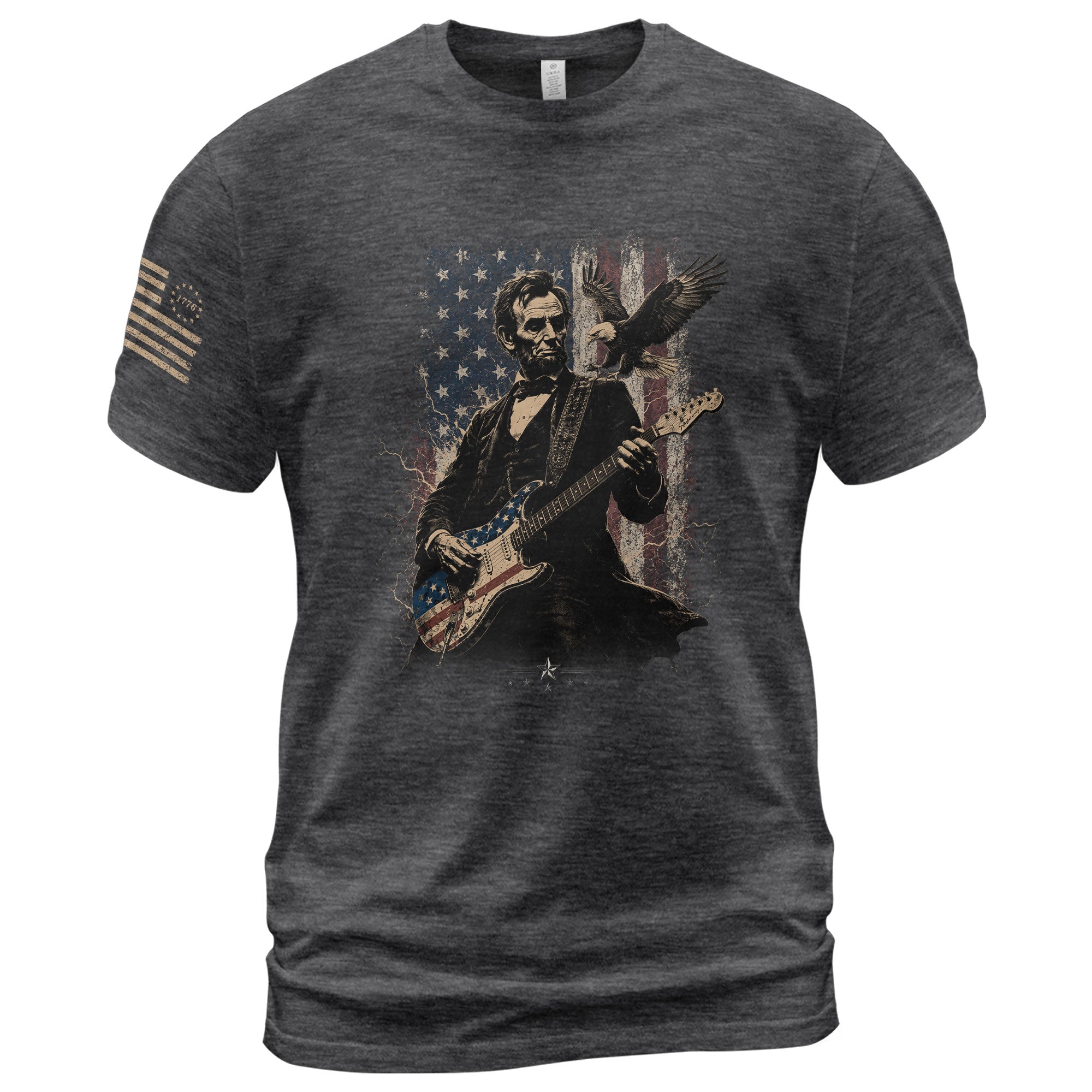 Abraham Lincoln Playing Guitar Shirt Patriotic Eagle US Flag Graphic Tee