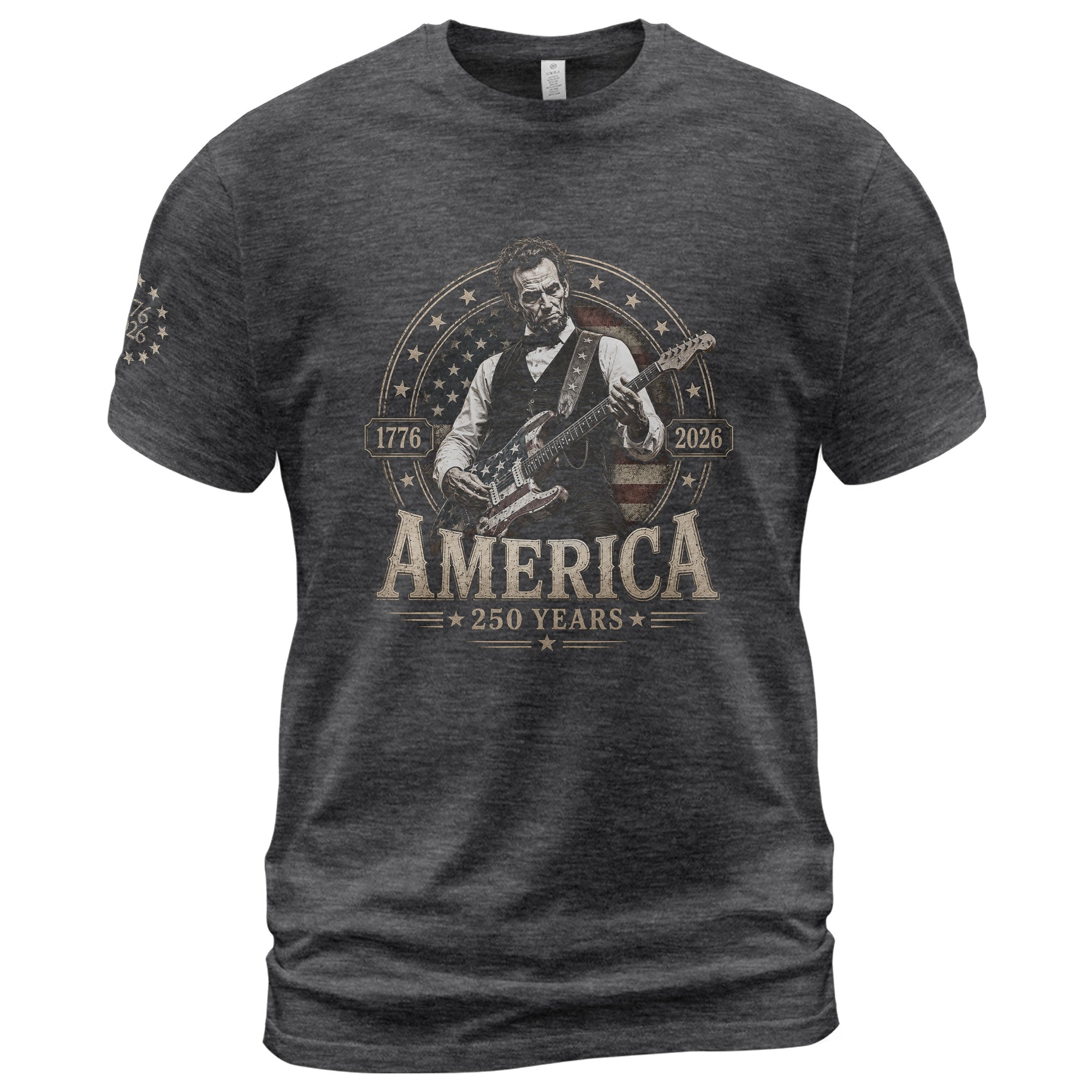 Mens T Shirt Patriotic 250 Years 1776-2026 Abraham Lincoln Star Badge Graphic Tee
