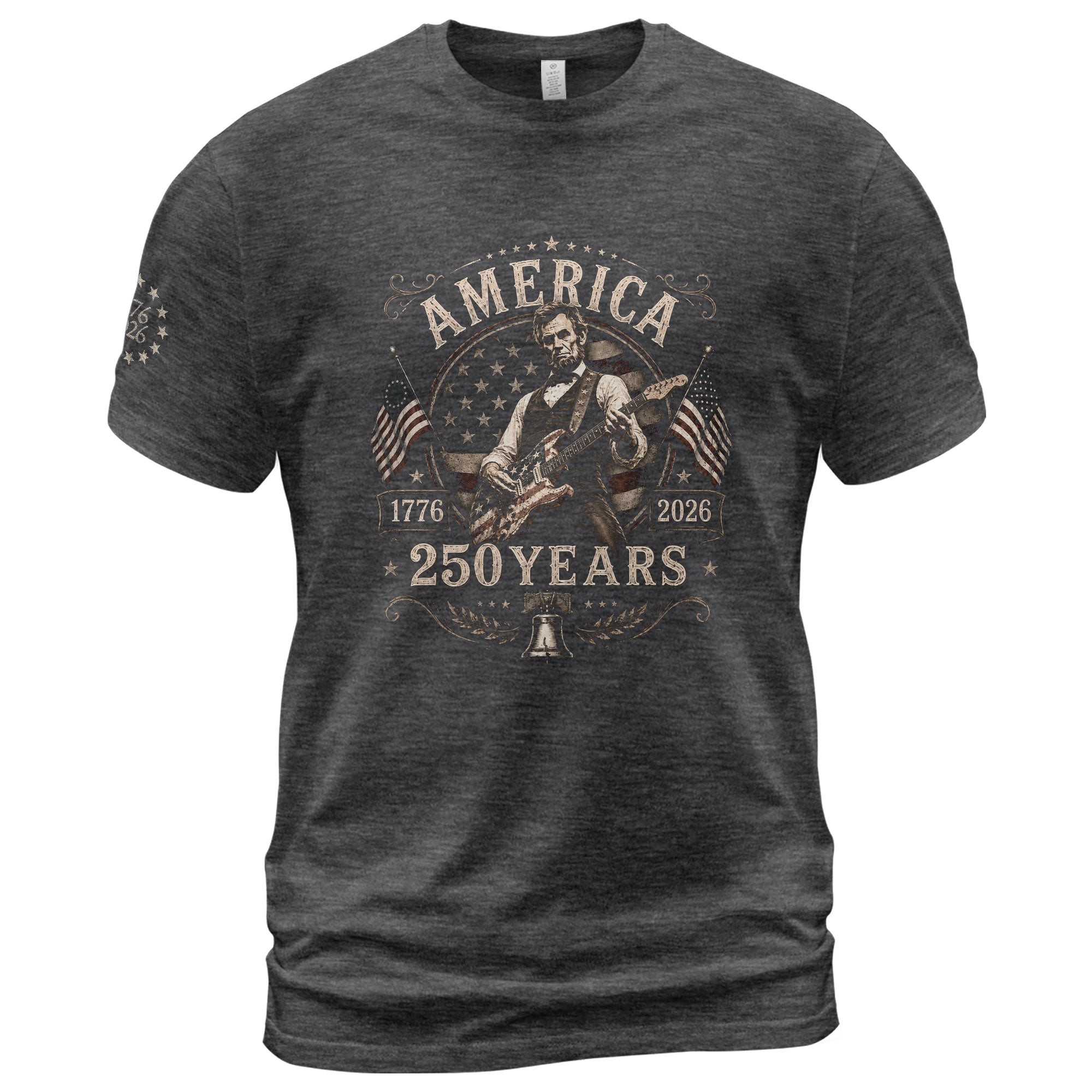 Mens T Shirt Patriotic 250 Years 1776-2026 Vintage Abraham Lincoln Guitarist Graphic Tee