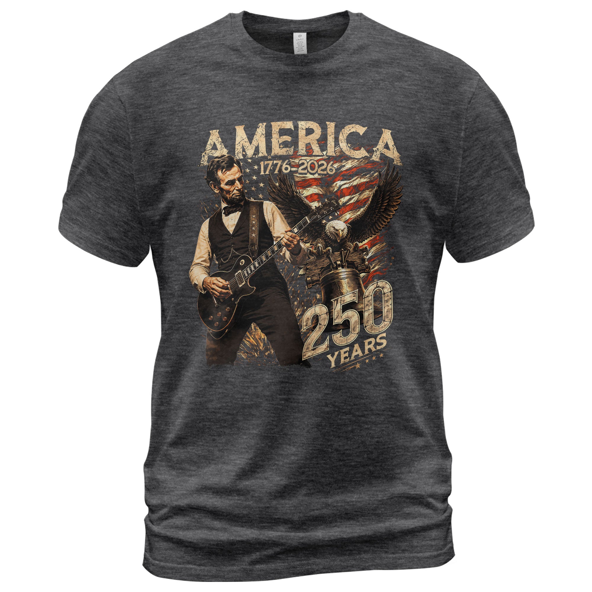 Abraham Lincoln T Shirt Rockstar Guitar Design - Vintage Eagle 1776 2026 Patriotic Tee