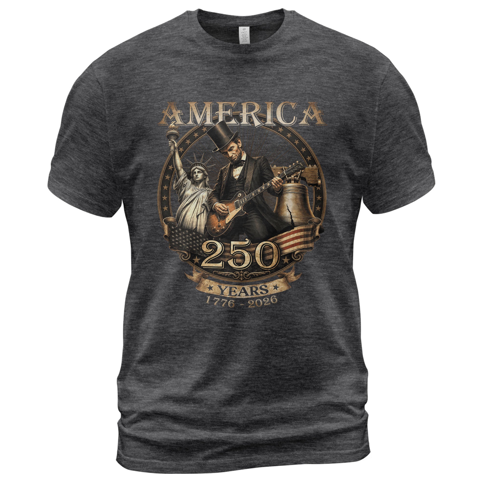 Lincoln Rock Guitar Patriotic T-Shirt - Vintage Statue of Liberty 1776 2026 Apparel