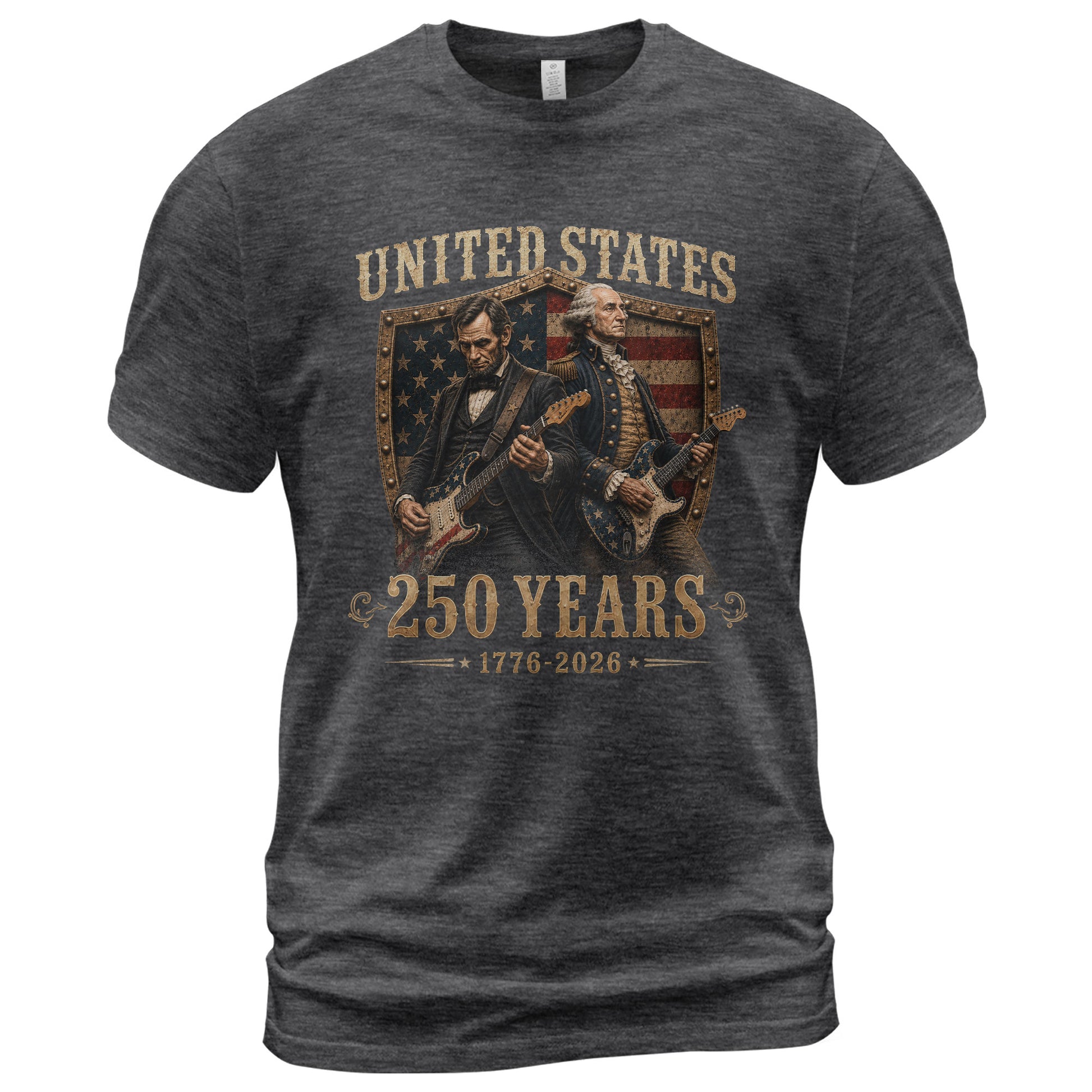 George Washington Abraham Lincoln Guitar T-Shirt 1776-2026 Patriotic 4th Of July Tee - Rust Field Wear