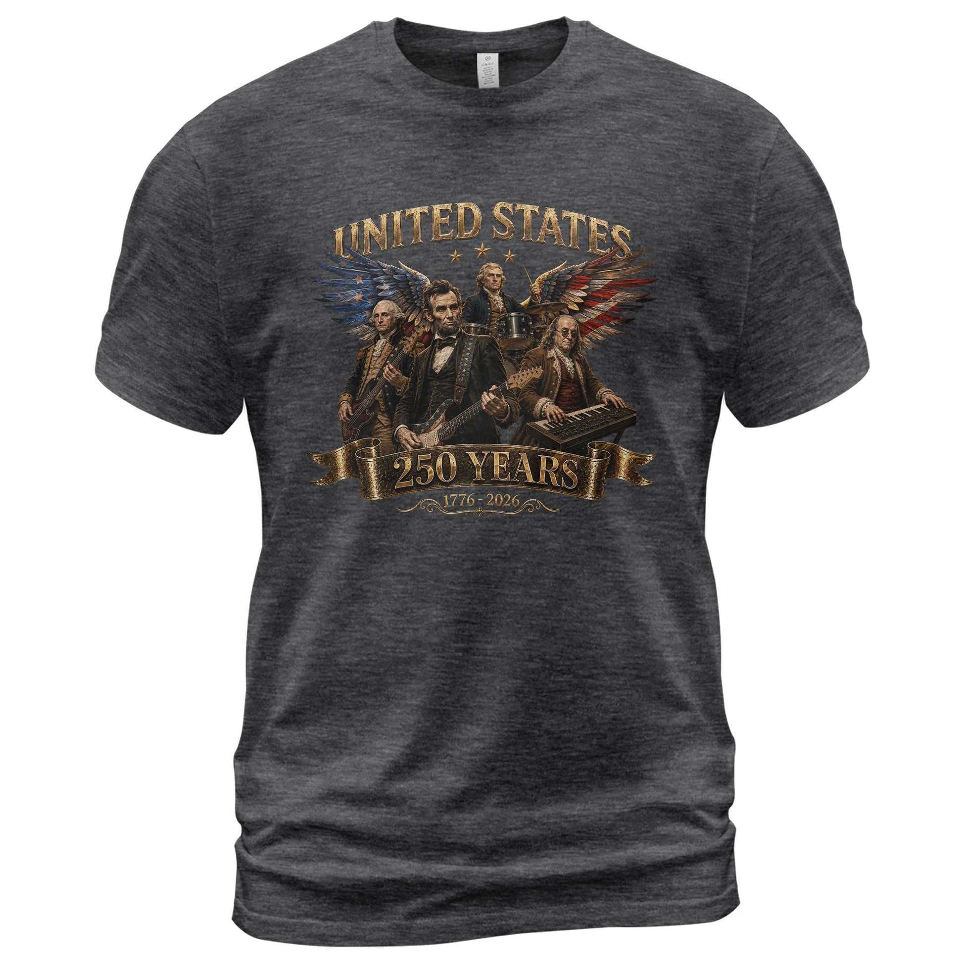 Patriotic Presidents Eagle Wings Rock Band T Shirt 250 Years 1776-2026 Vintage Tee - Rust Field Wear