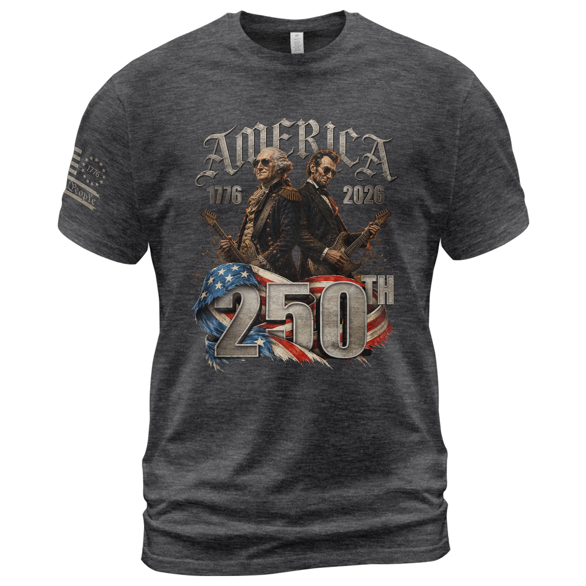 Washington Lincoln Guitar T-Shirt 1776-2026 Historical Patriotic Graphic Tee Anniversary Gift