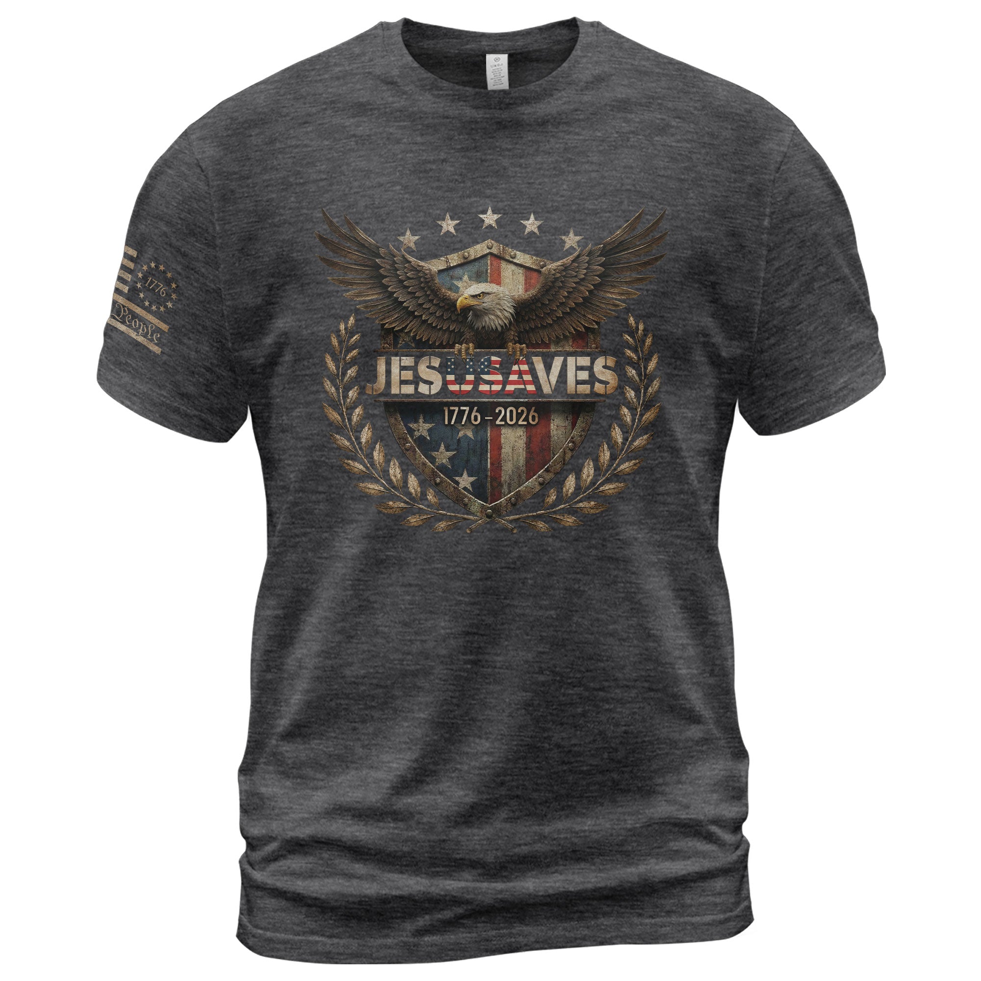 JESUSAVES 1776-2026 T-Shirt Patriotic American Eagle Graphic Tee - Classic Apparel Item