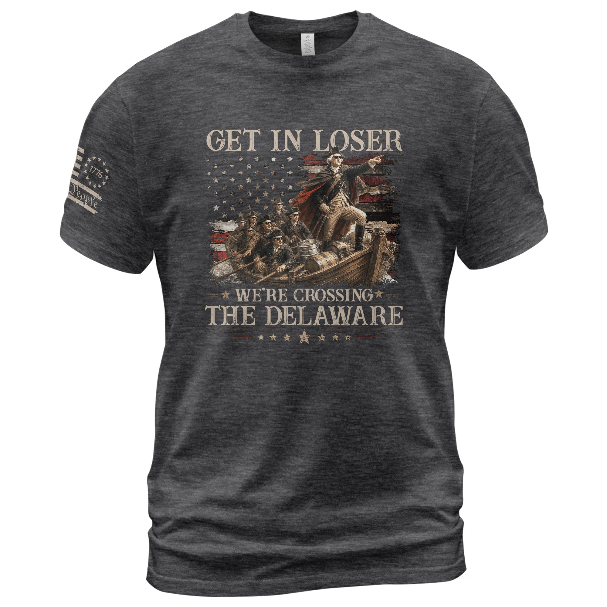 The Delaware Crossing Humorous Tee - Patriotic George Washington Cotton Graphic Apparel