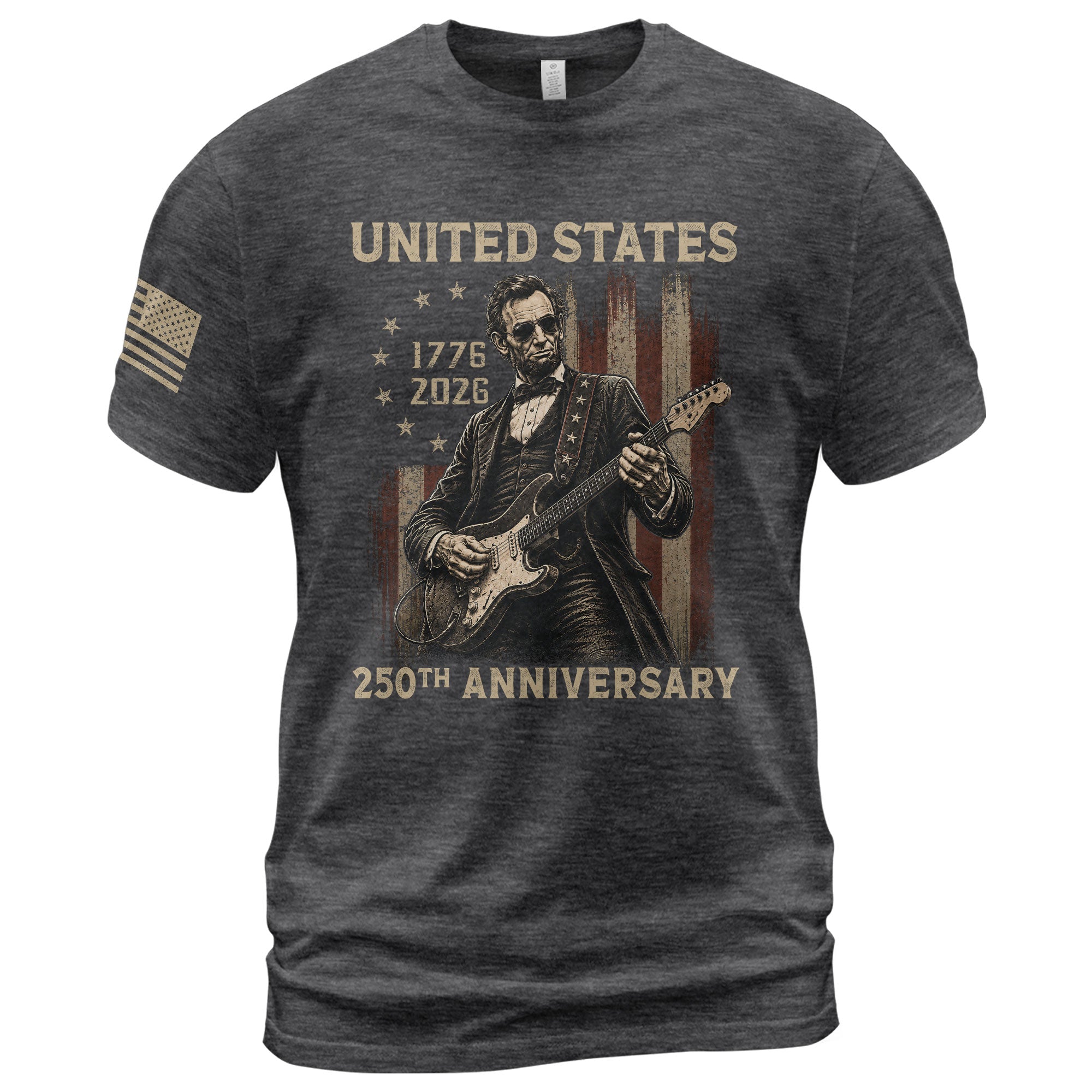 Lincoln Rock Guitar Shirt 1776 2026 Vintage American Flag Patriotic Graphic Tee Men