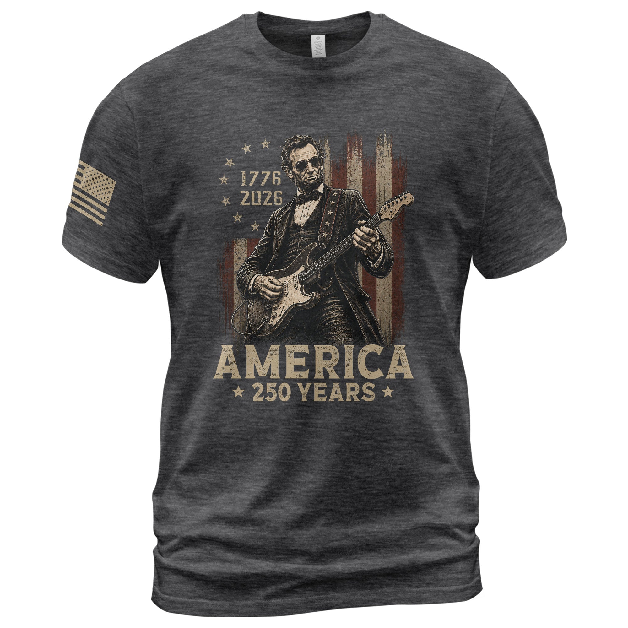 Lincoln Rock Guitar Shirt 1776 2026 Vintage American Flag Patriotic Graphic Tee Men
